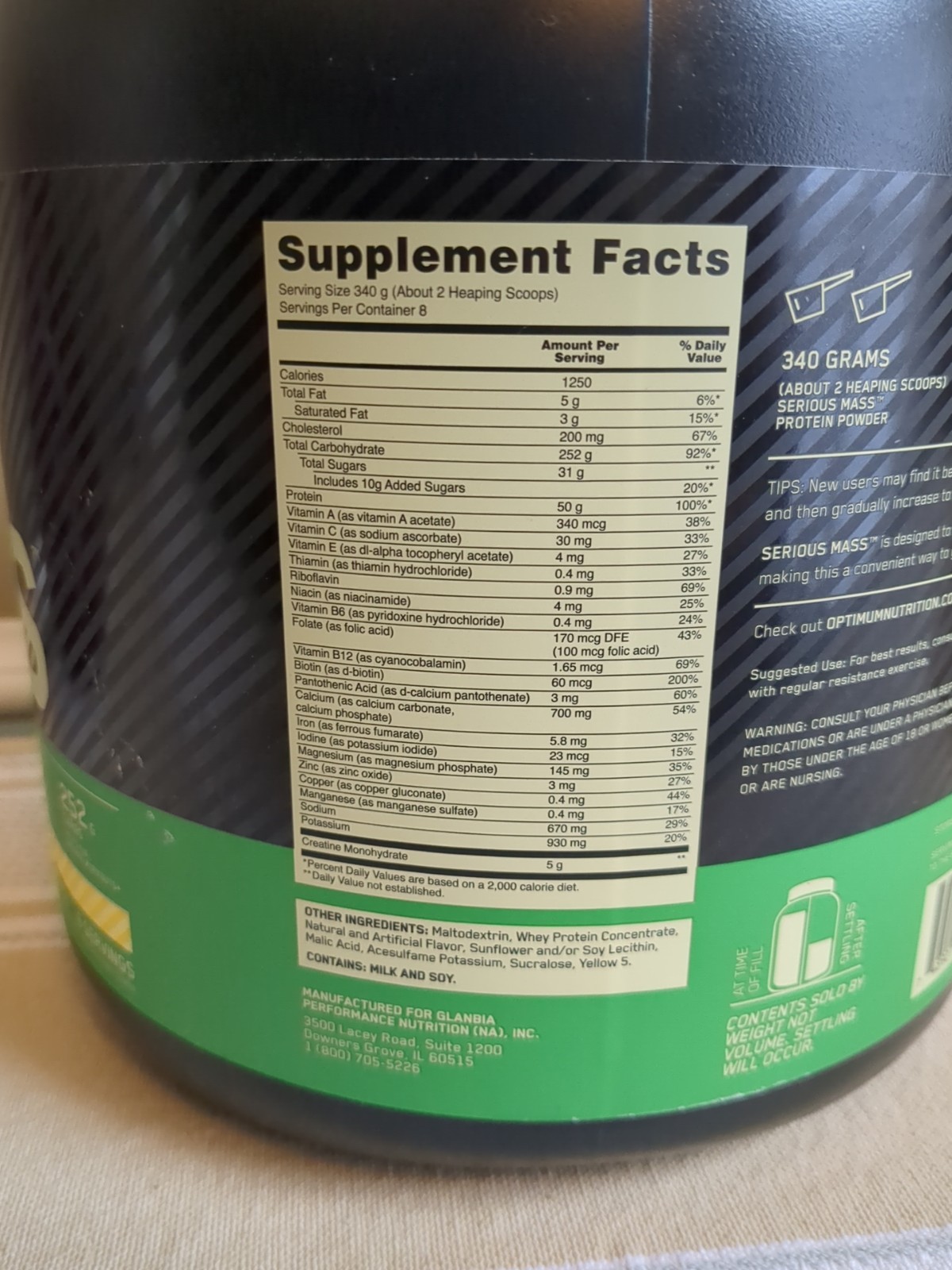 ON – Optimum Nutrition Serious Mass Banana Protein Powder – 96oz Exp 08-2027