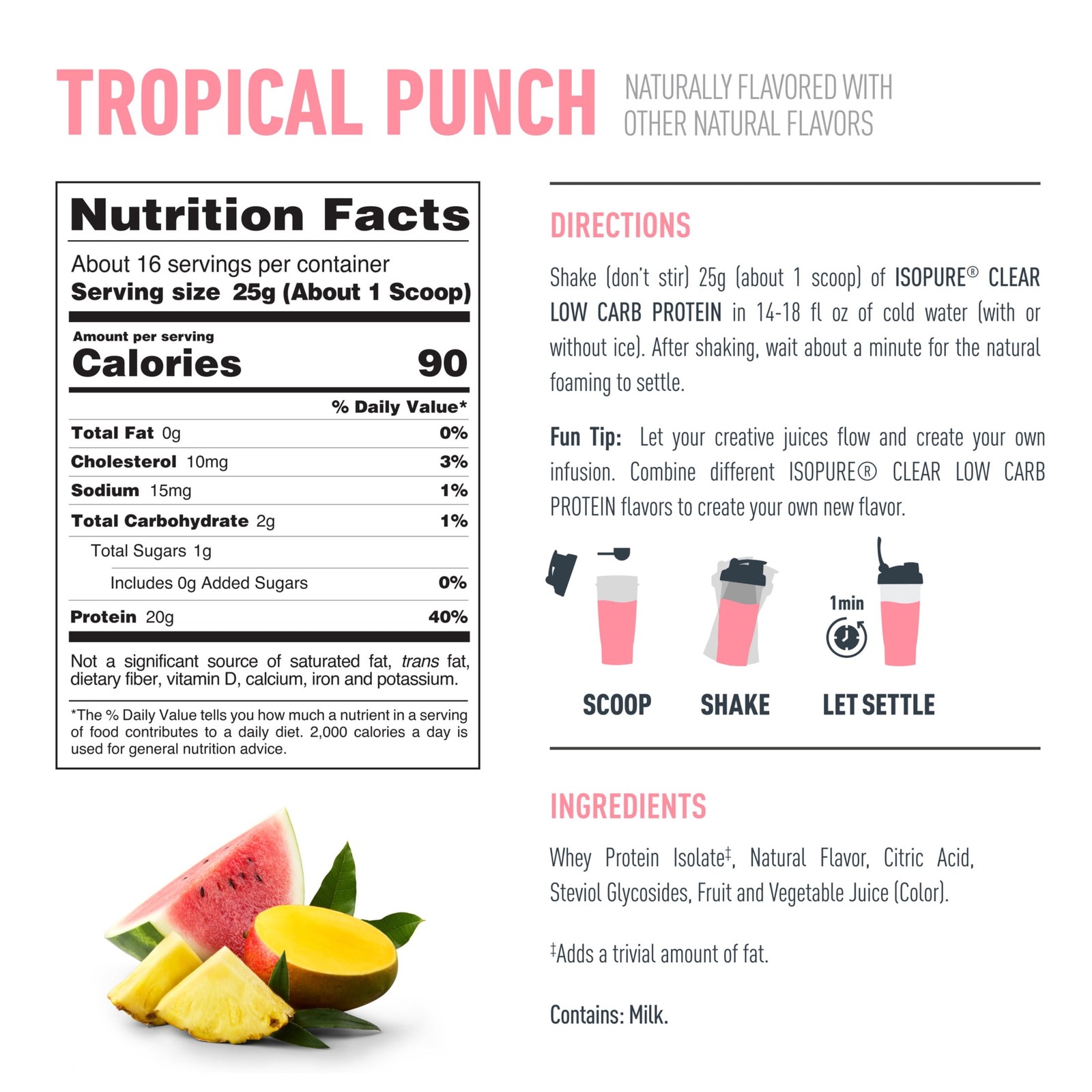 Isopure Clear Low Carb 100% Whey Protein Isolate Powder, Tropical Punch