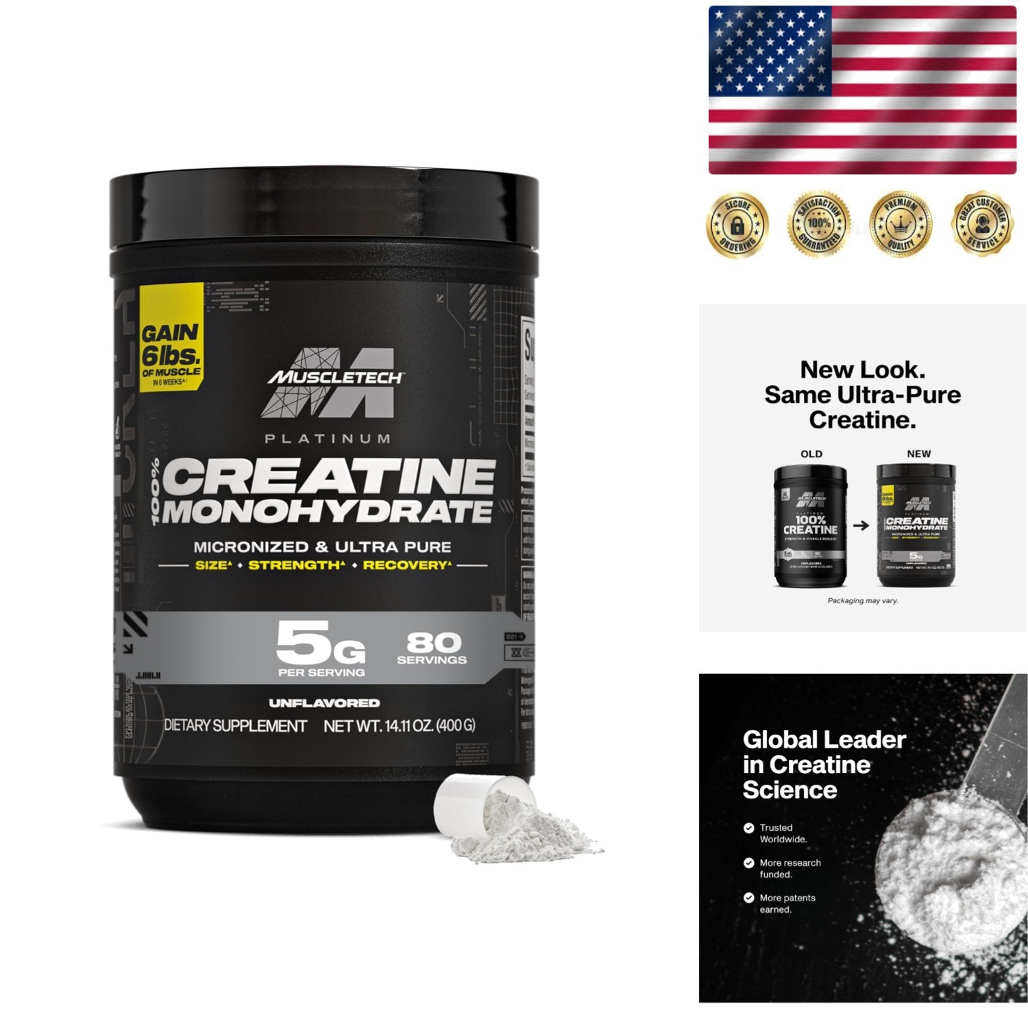 Creatine Monohydrate Powder for Men & Women – 80 Servings to Enhance Energy