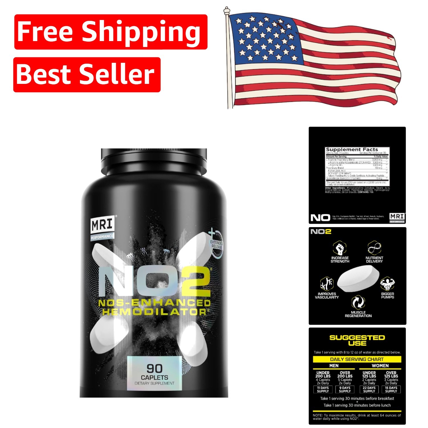 Performance NO2 Nitric Oxide Booster – 3,000mg L-Arginine for Enhanced Muscle…