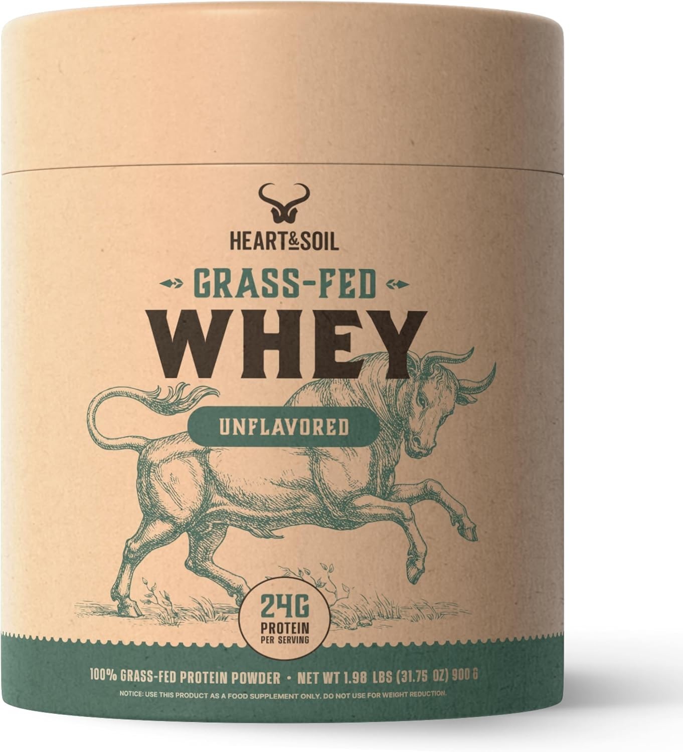 HEART & SOIL 100% Grass Fed Protein Powder – Single Ingredient: Whey Protein Con