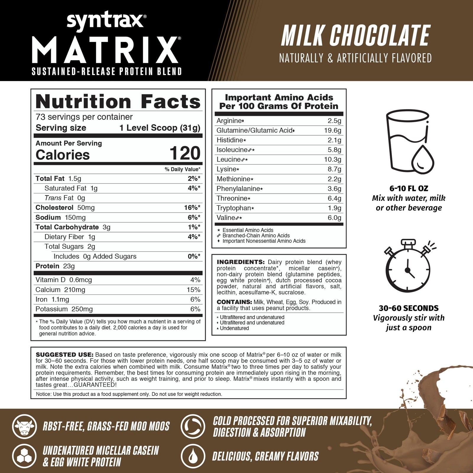 Matrix Protein Supplement Powder Grass Fed Whey Casein Egg White 5 Pound Pack