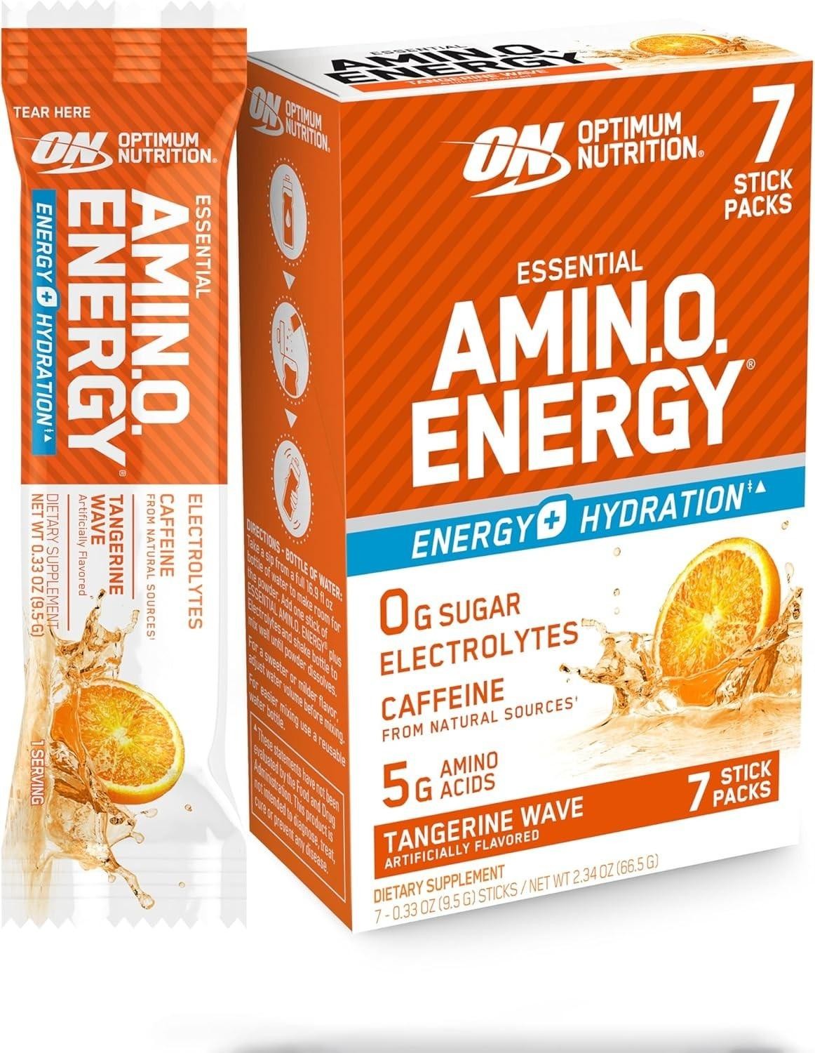 Essential Amino Energy Plus Electrolytes Stick Packs Tangerine Wave 7ct Â Nat.