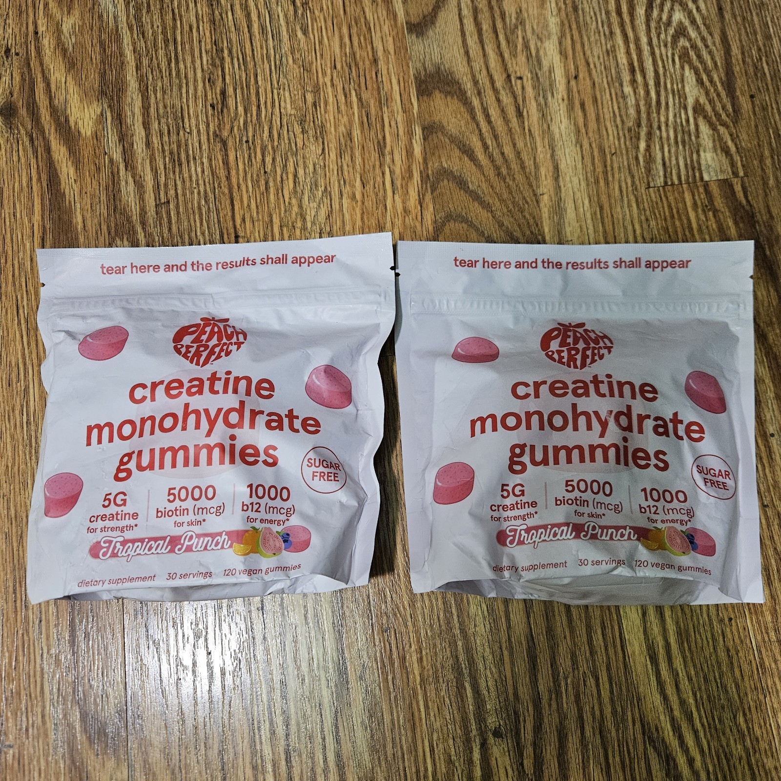 2 Bags Peach Perfect Creatine Monohydrate Gummies Tropical Punch 120ct × 2