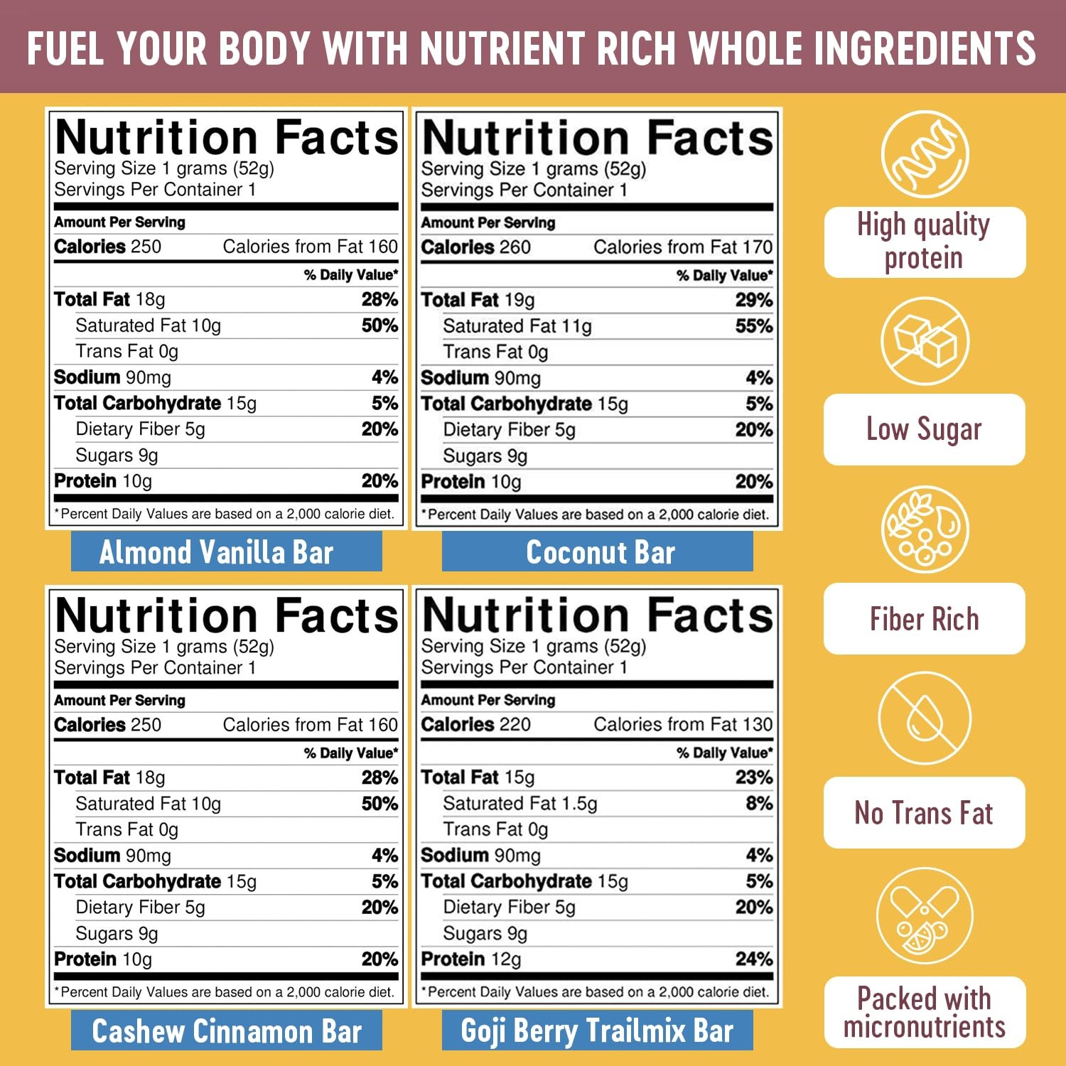 Mammoth Bar Variety Pack 10 Organic Protein Bars Paleo Prebiotic Gluten Free Egg