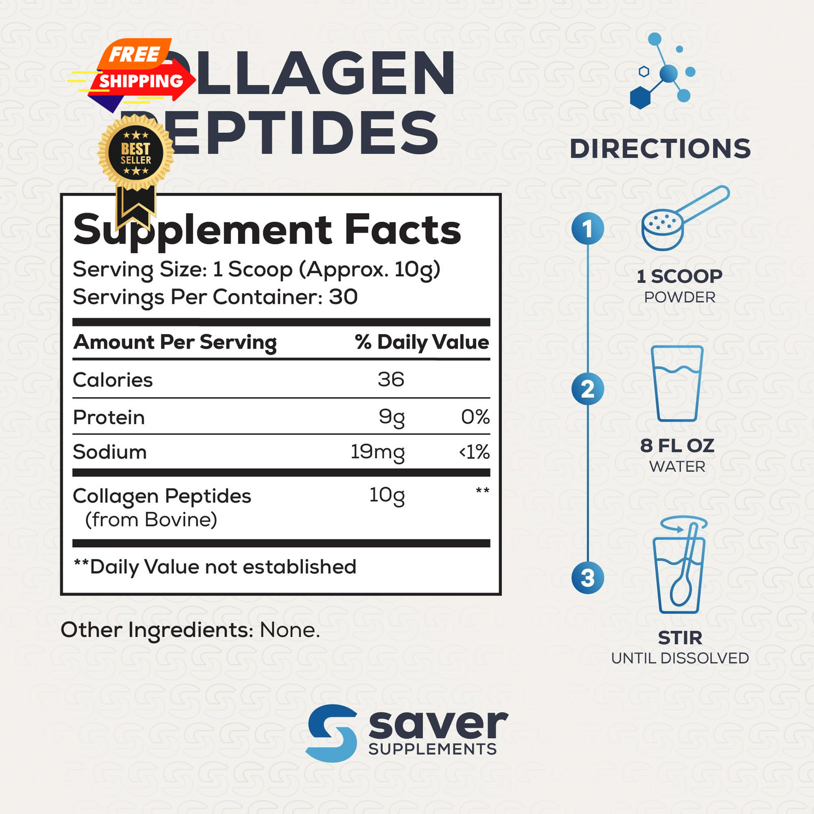 Saver Supplements Collagen Peptides Powder, 10.58 Ounce (Pack of 1)