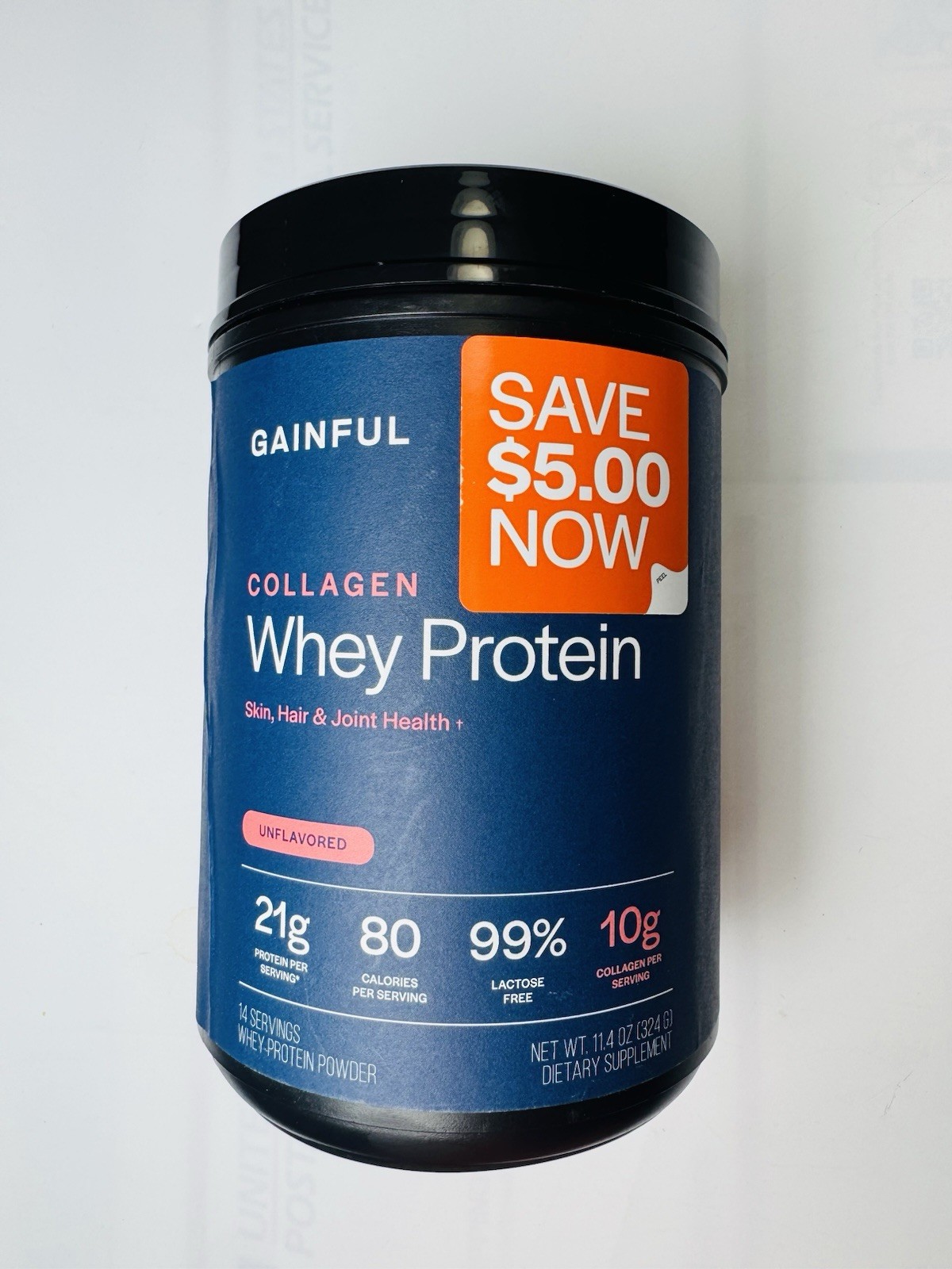 Gainful Whey Protein 21g with Collagen 10g Unflavored, 11.4oz
