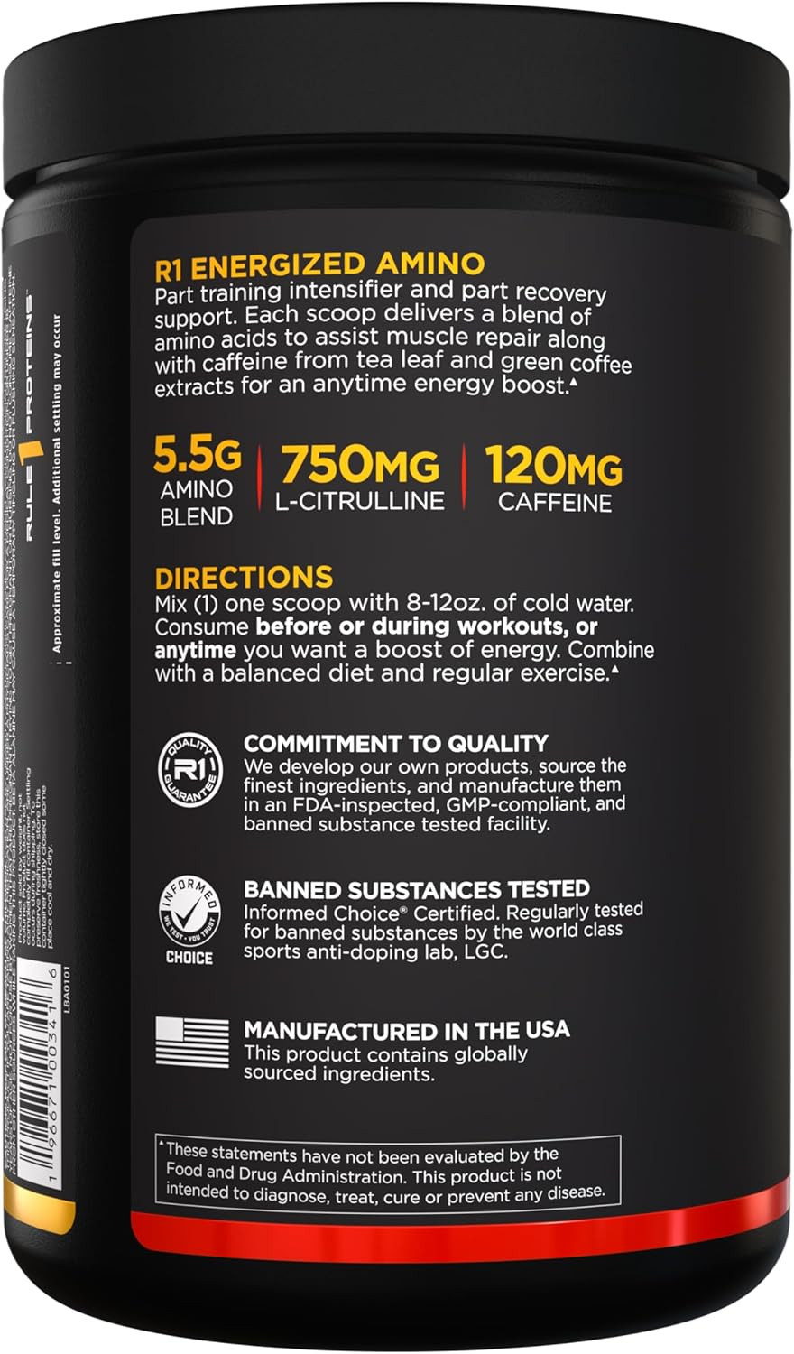 Rule 1 Energized Amino – Anytime Energy and Recovery Support with Bcaas, Glutami