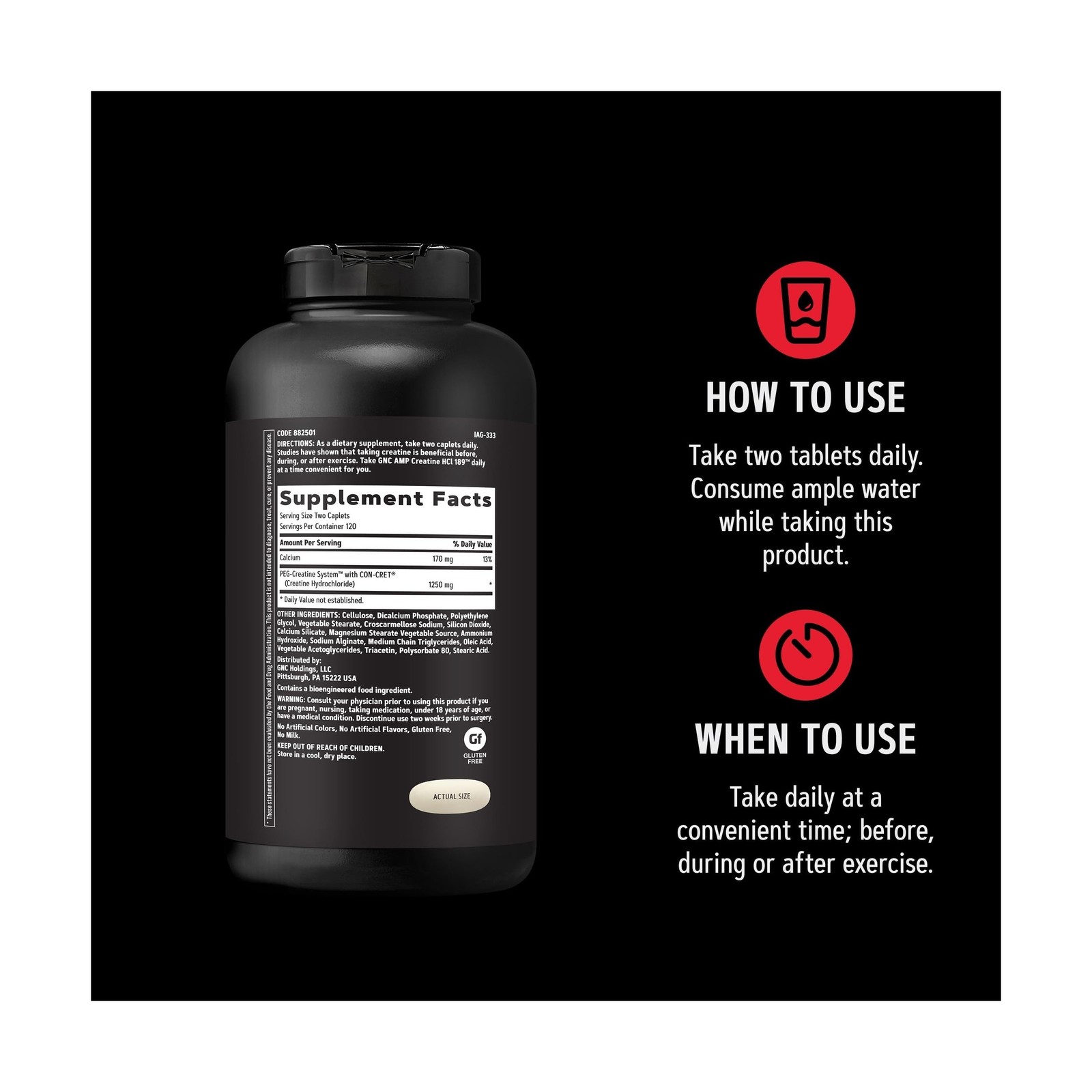 GNC AMP Creatine HCl 189 Pills, Supports Strength & Muscle Building, Athletic…