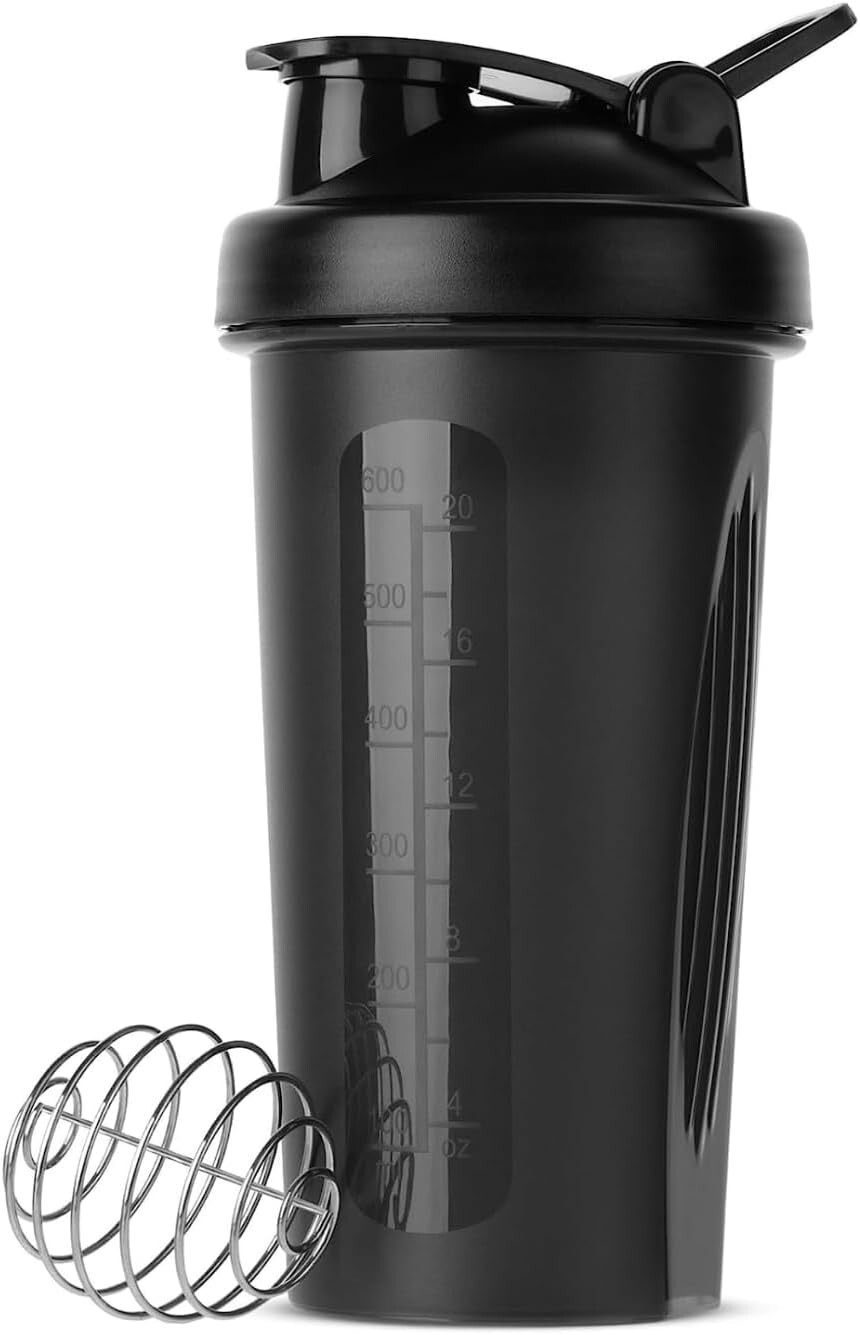 (2PK) Large BLACK Shaker 28oz for protein-Blender Bottle with Loop Top &Mix Ball