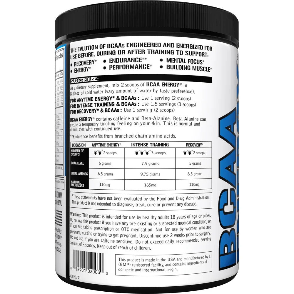 BCAA Energy Powder, 30 Servings, Blue Raz