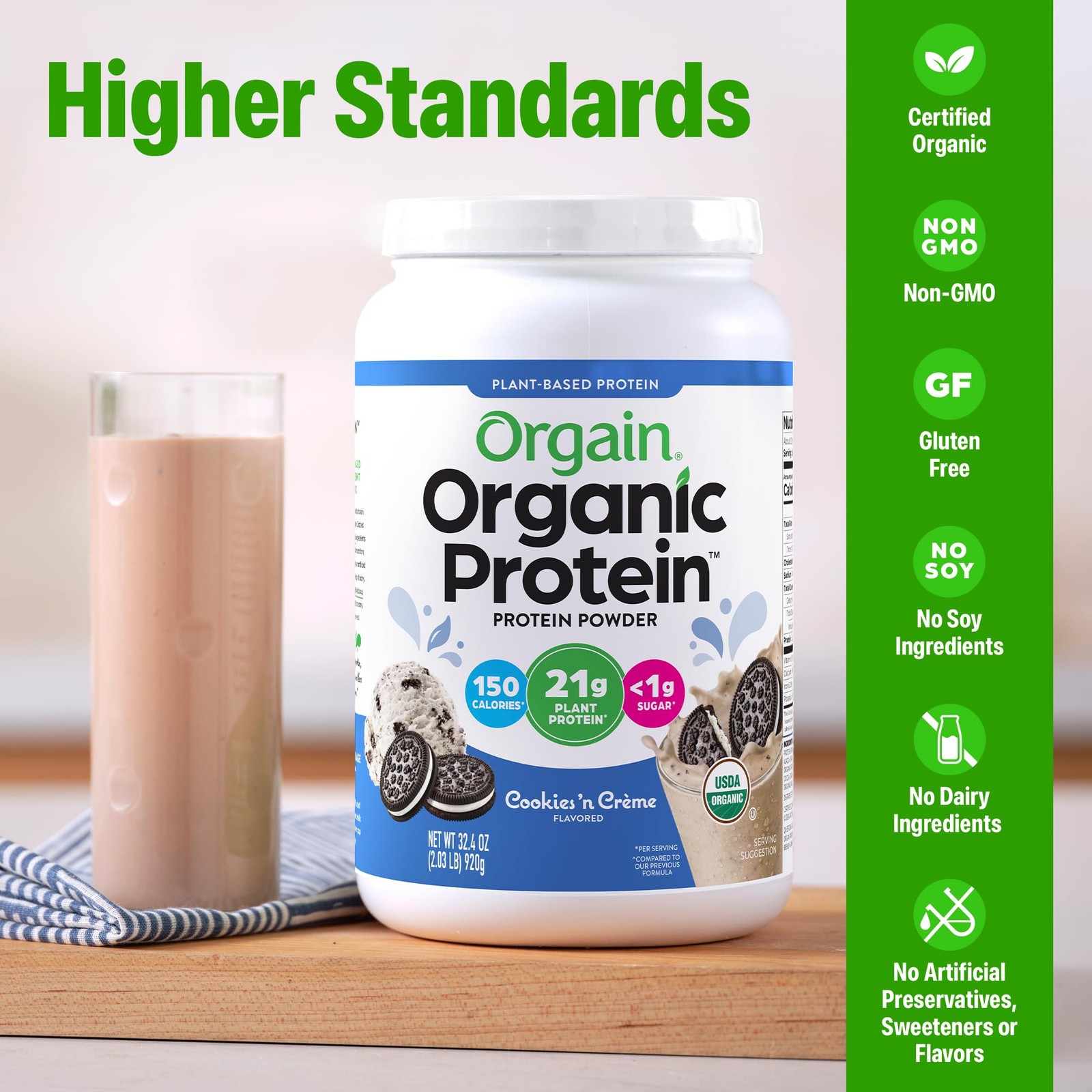 Orgain Organic Vegan Protein Powder, 2.03 Pound (Pack of 1), Cookies ‘N Cream