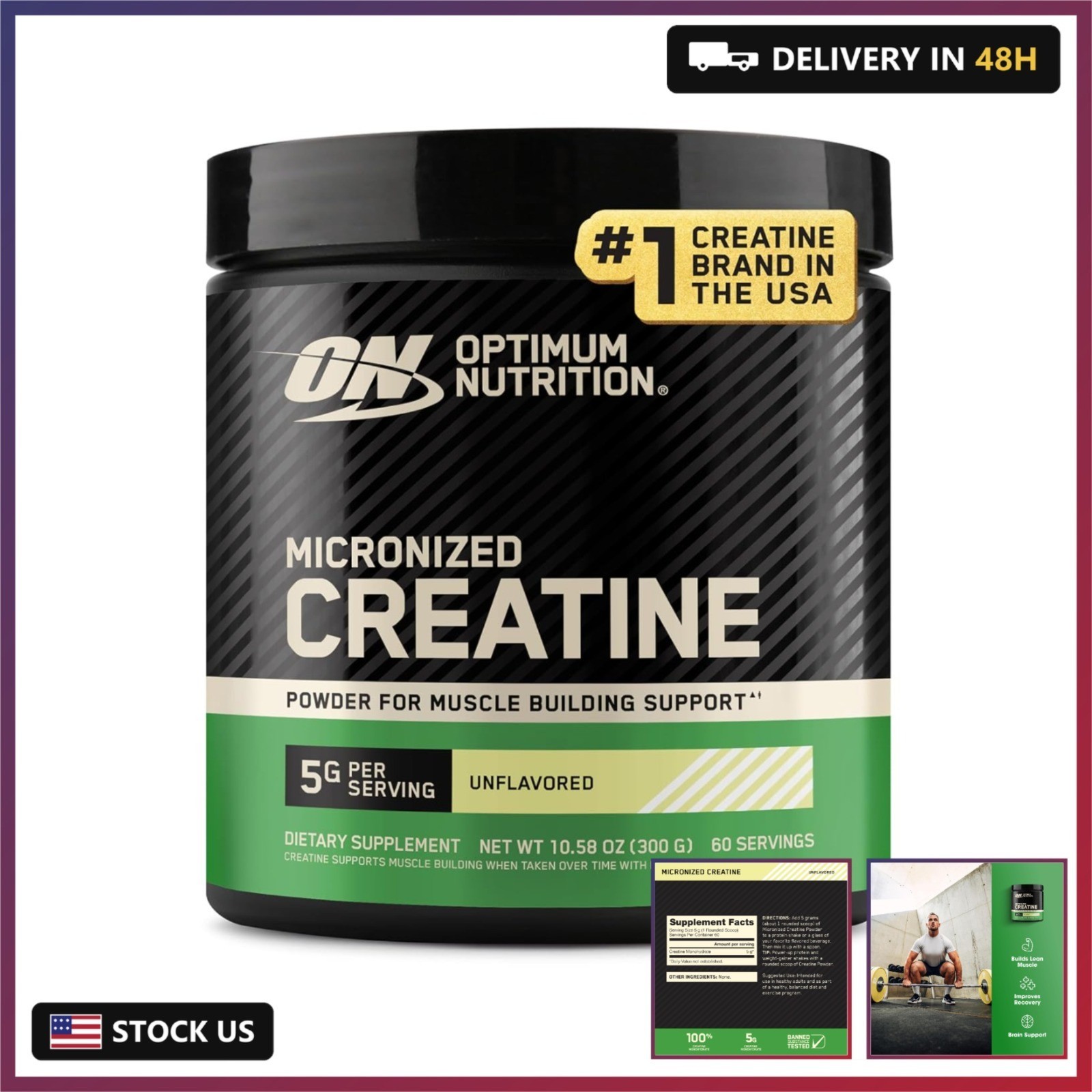 Optimum Nutrition Creatine, Micronized Creatine Monohydrate Powder, Supports Str