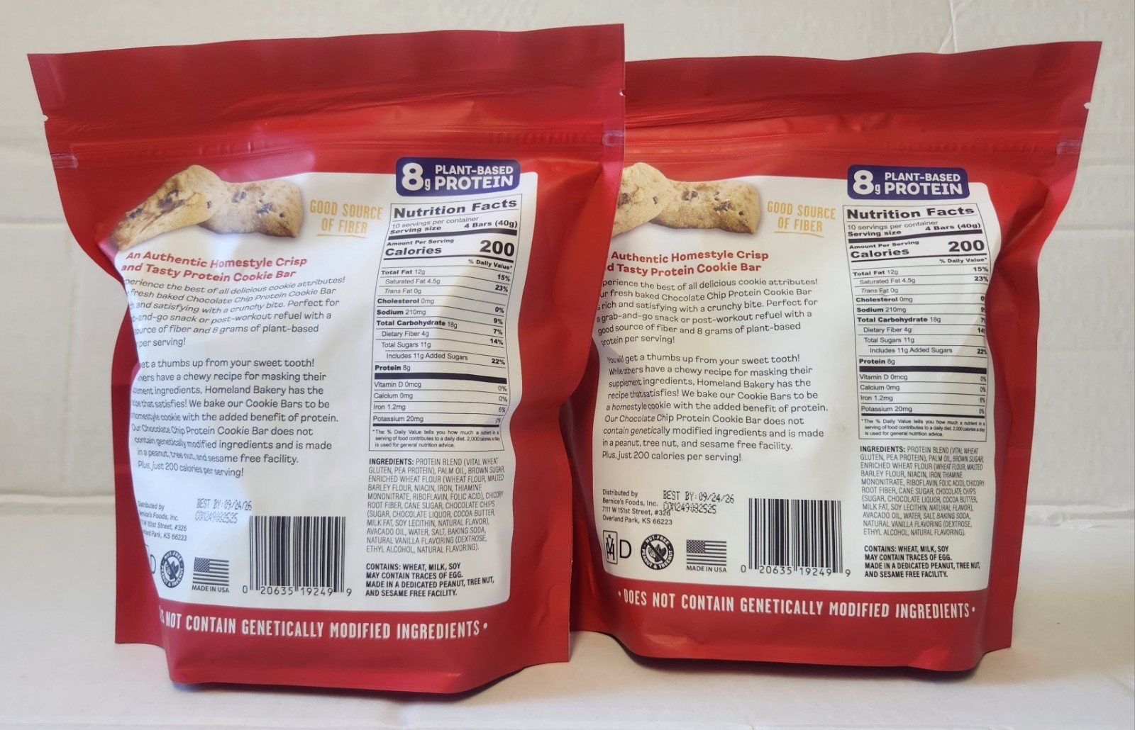 2-PACK Homeland Protein Cookie Bars Chocolate Chip 14.1 oz each bag