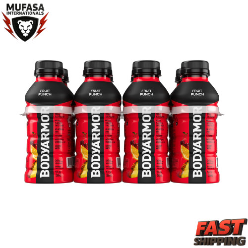 BODYARMOR Fruit Punch Electrolyte Sports Drink Bottles, 12 fl oz, 8 Pack