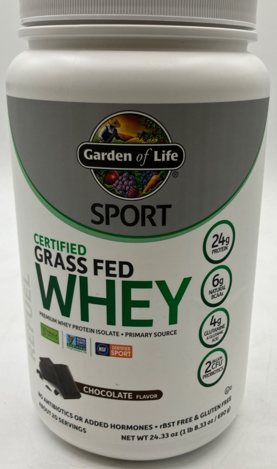 Garden of Life Sport Grass Fed Whey Protein Powder Chocolate 24.33 oz BB 9/2026