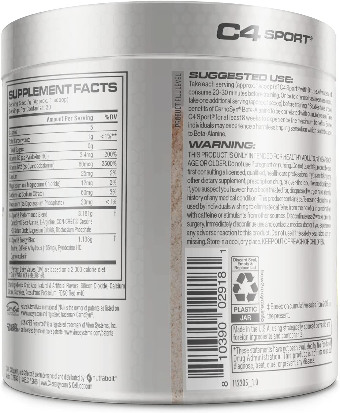 2 CANs -Cellucor C4 Sport Pre Workout Powder Fruit NSF Certified Sport, 30x2srv