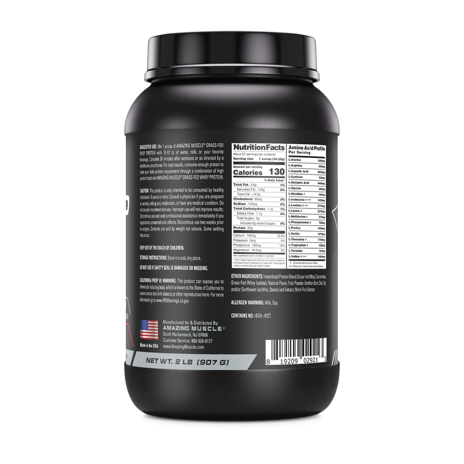 Amazing Muscle Grass-Fed Whey Protein Powder Supplement | 2 Lb 907 G | Non-GM…
