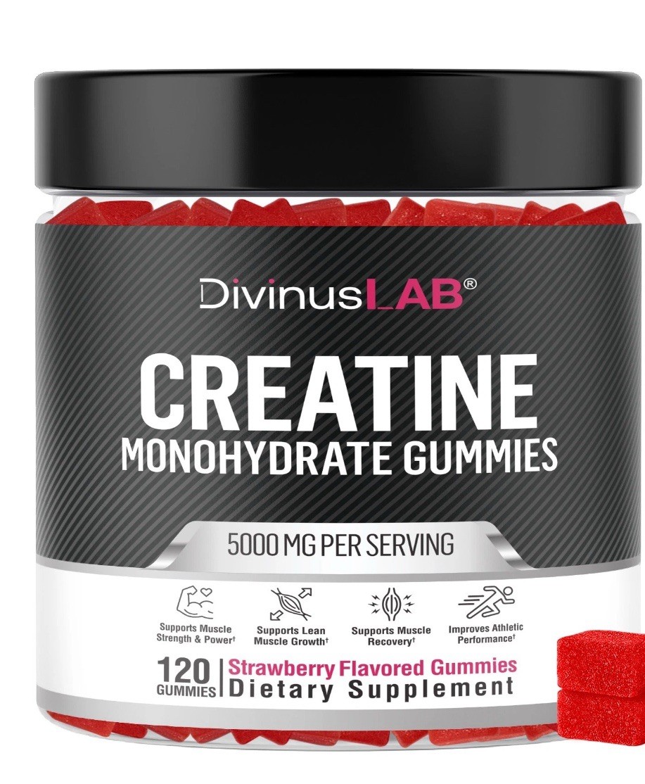 DivinusLab Creatine Monohydrate Gummies 5g Pre Workout For Building Muscle 120Ct