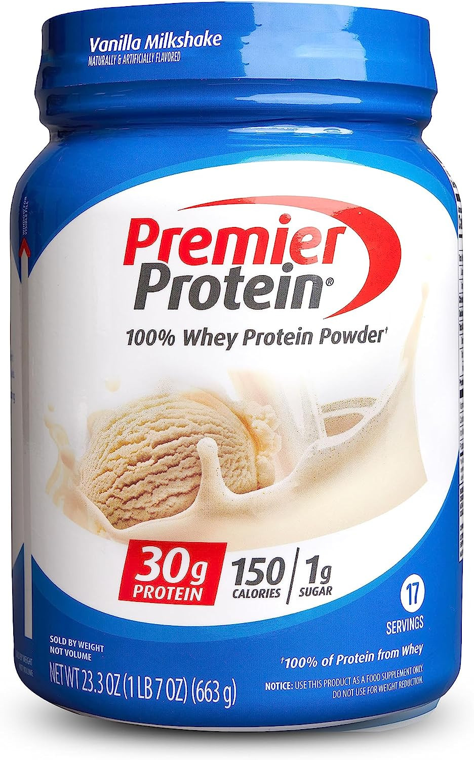 Premier Protein 100% Whey Protein Powder, Vanilla Milkshake, 30g Protein, 23.3oz