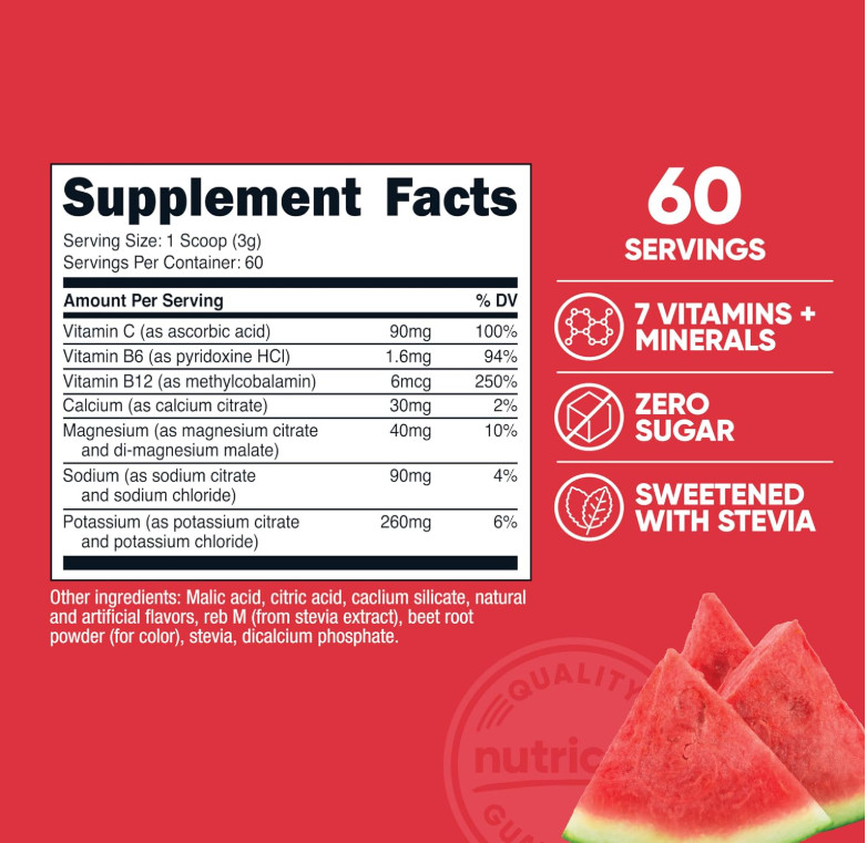 Nutricost Electrolytes Powder Watermelon 60 Servings Zero Sugar Hydration 6.6oz