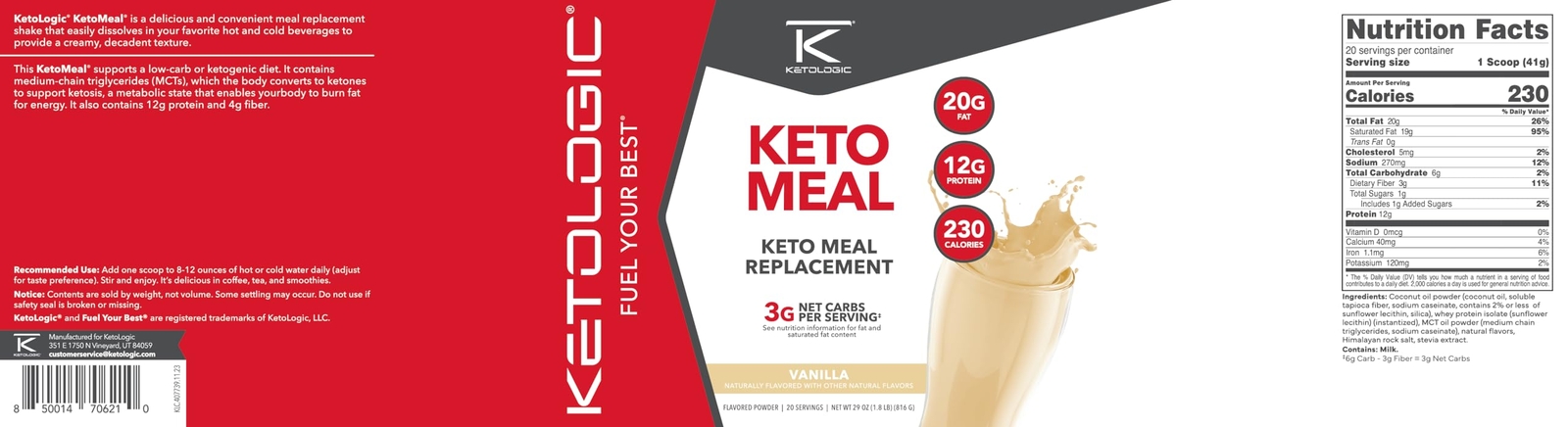 Ketologic Keto Meal Replacement Shake Powder for Optimal Results + MCT Oil + …