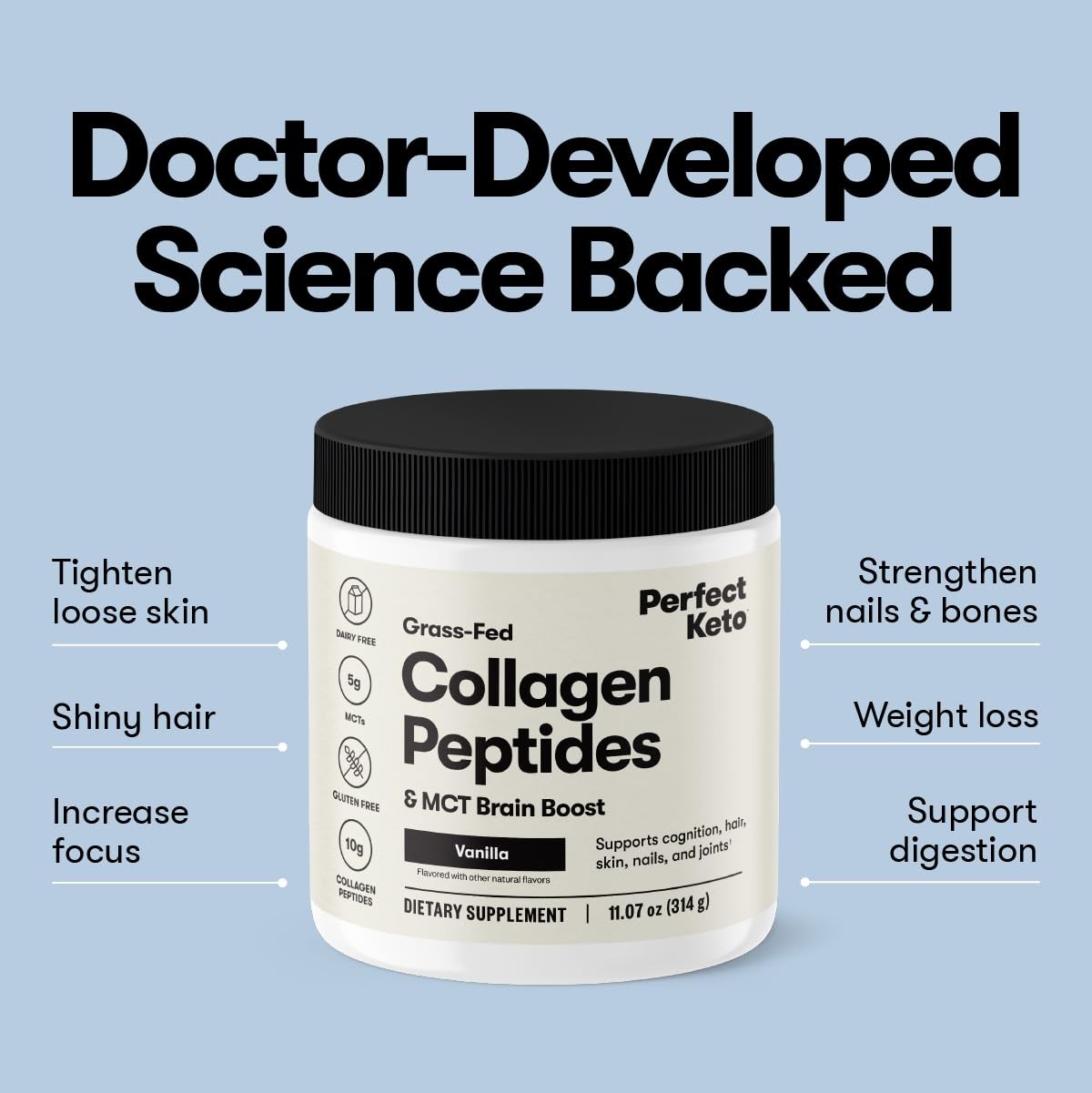 Perfect Keto Collagen Peptides, Chocolate, 12 Ounce (Pack of 1), Chocolate
