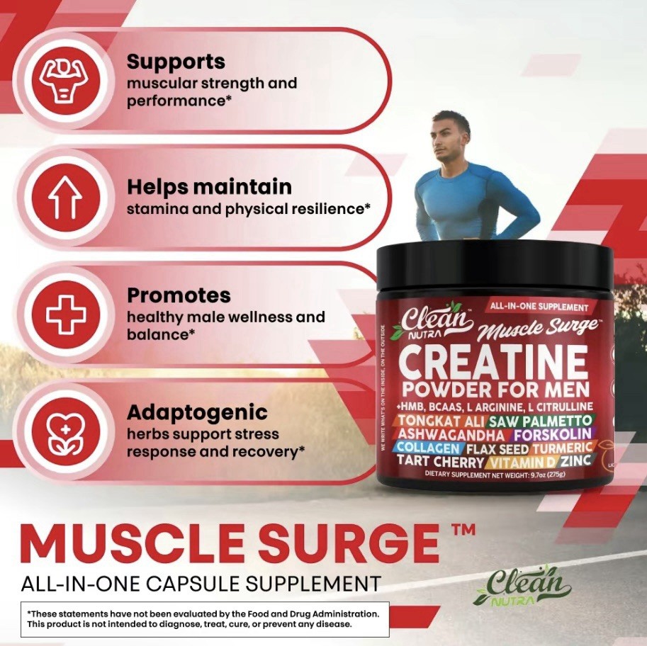 Clean Nutra Muscle Surge – All-in-One Creatine Powder for Men