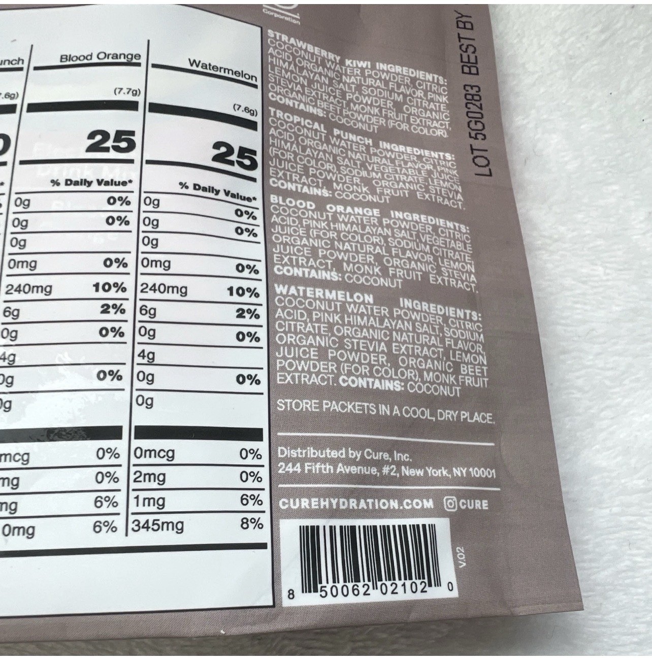 Cure Hydration Electrolyte Drink Mix Powder Tropical Variety 8 Packets 2.2 oz