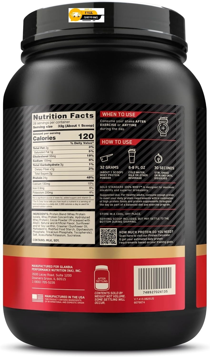 Optimum Nutrition Gold Standard 100% Whey Protein Powder, 2 Pound (Pack of 1)