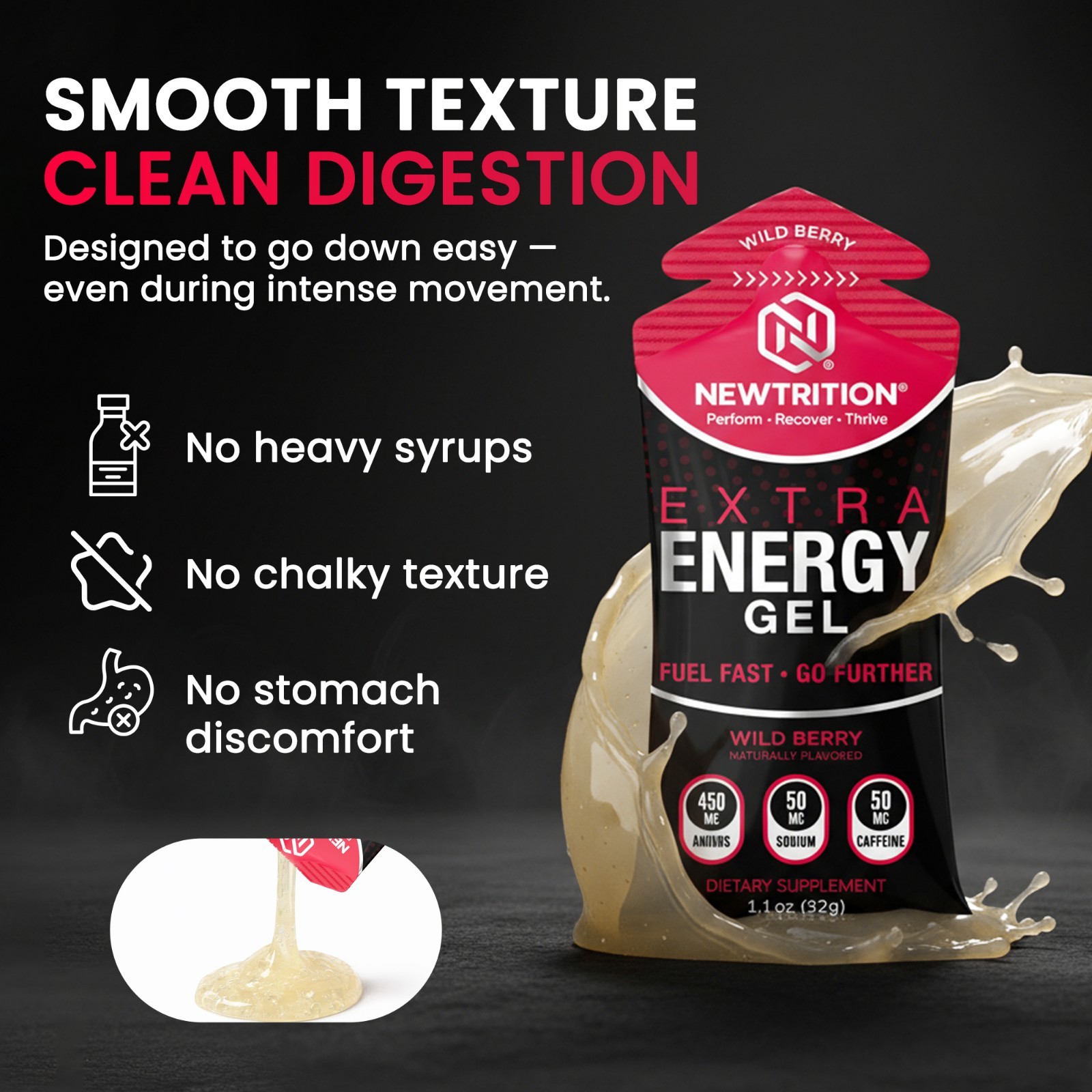 NewTrition Extra Energy Gel Variety Pack 24ct 50mg Caffeine Running Cycling Fuel