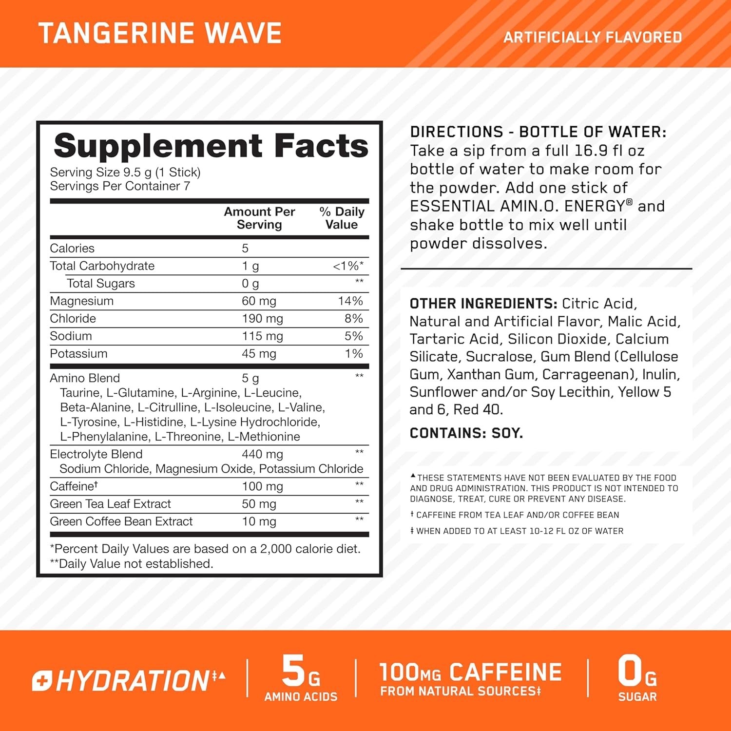 Banned Substance Tested Amino Energy + Electrolytes, 7 Count Tangerine Packs