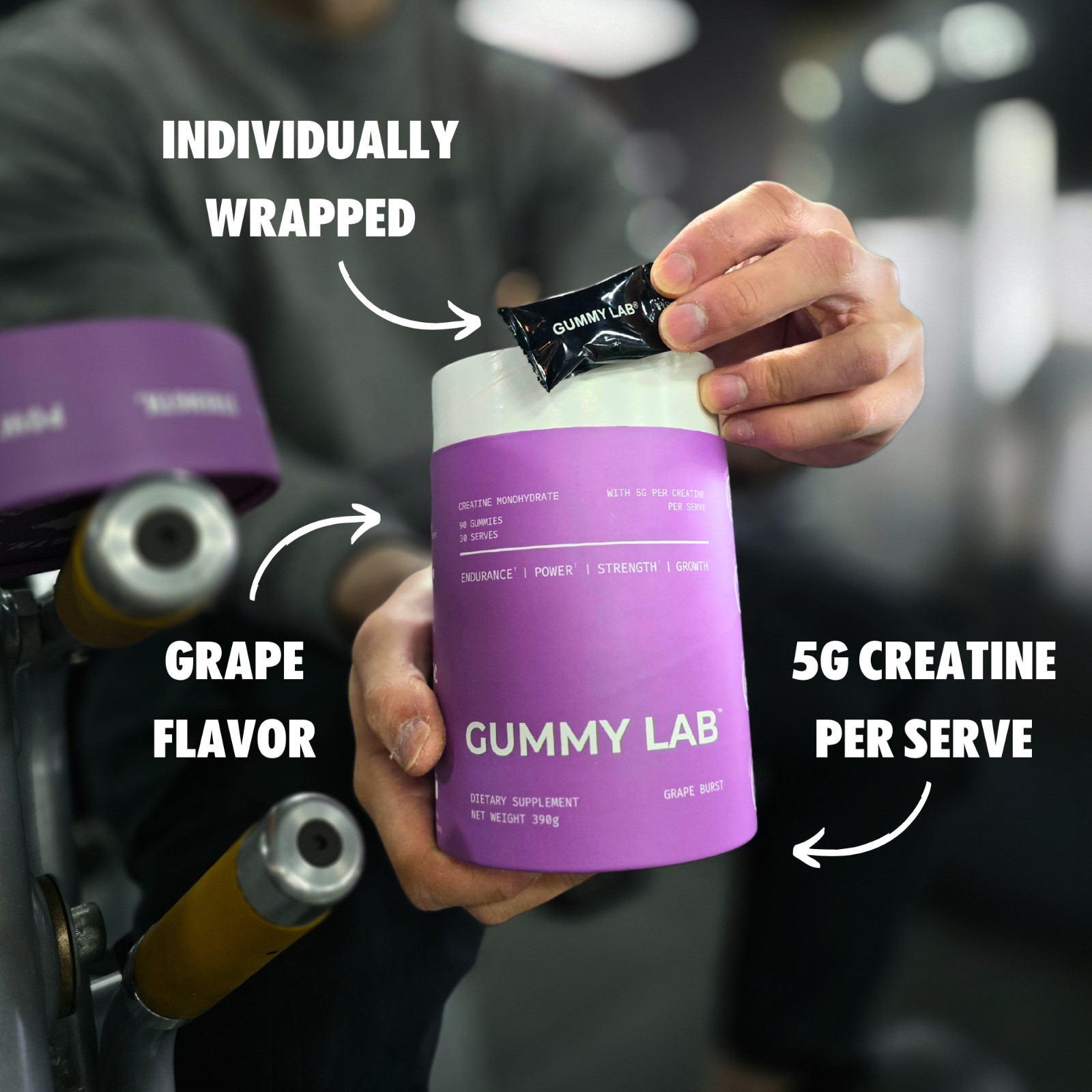 Creatine Monohydrate Gummies 5G Individually Wrapped – Grape Burst, 30 Serves