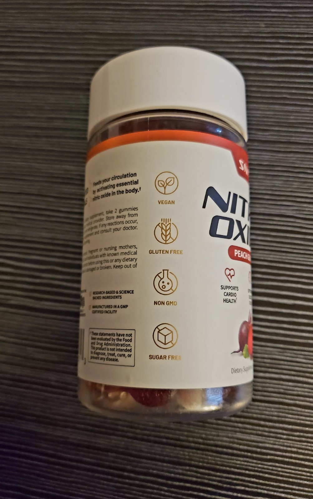 Snap Supplements Nitric Oxide Beet Root 60 Peach Gummies Sugar Free Heart Health