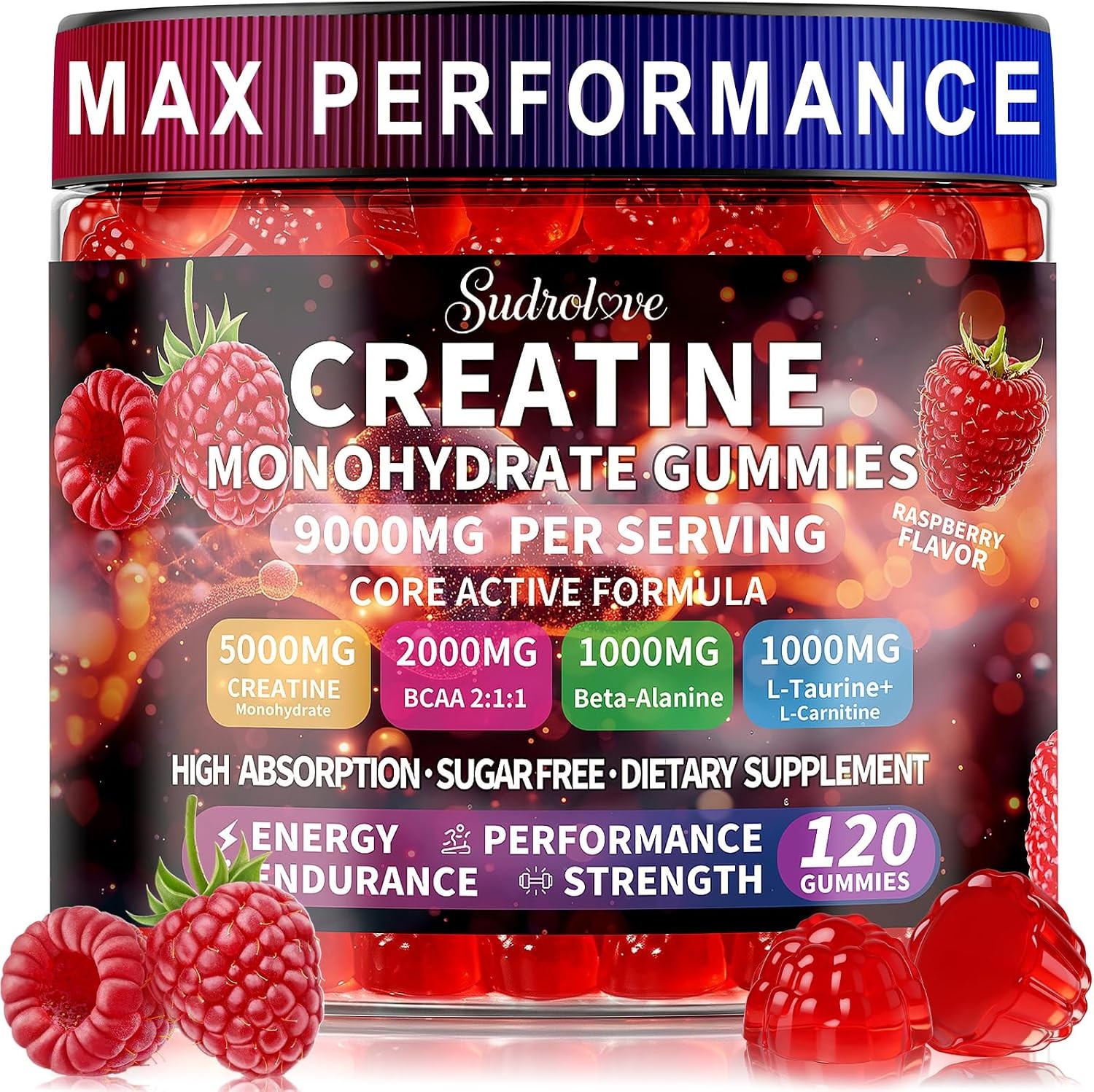 Creatine Monohydrate Gummies with BCAA, Beta-Alanine, L-Taurine, L-Carnitine, Vi