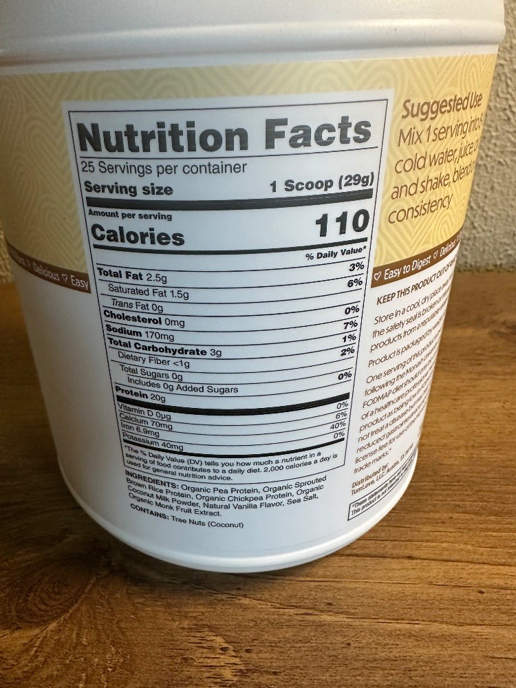 TumLove Gut-Friendly Protein Powder Vanilla Low FODMAP Vegan 1.6 LBS 25 Servings