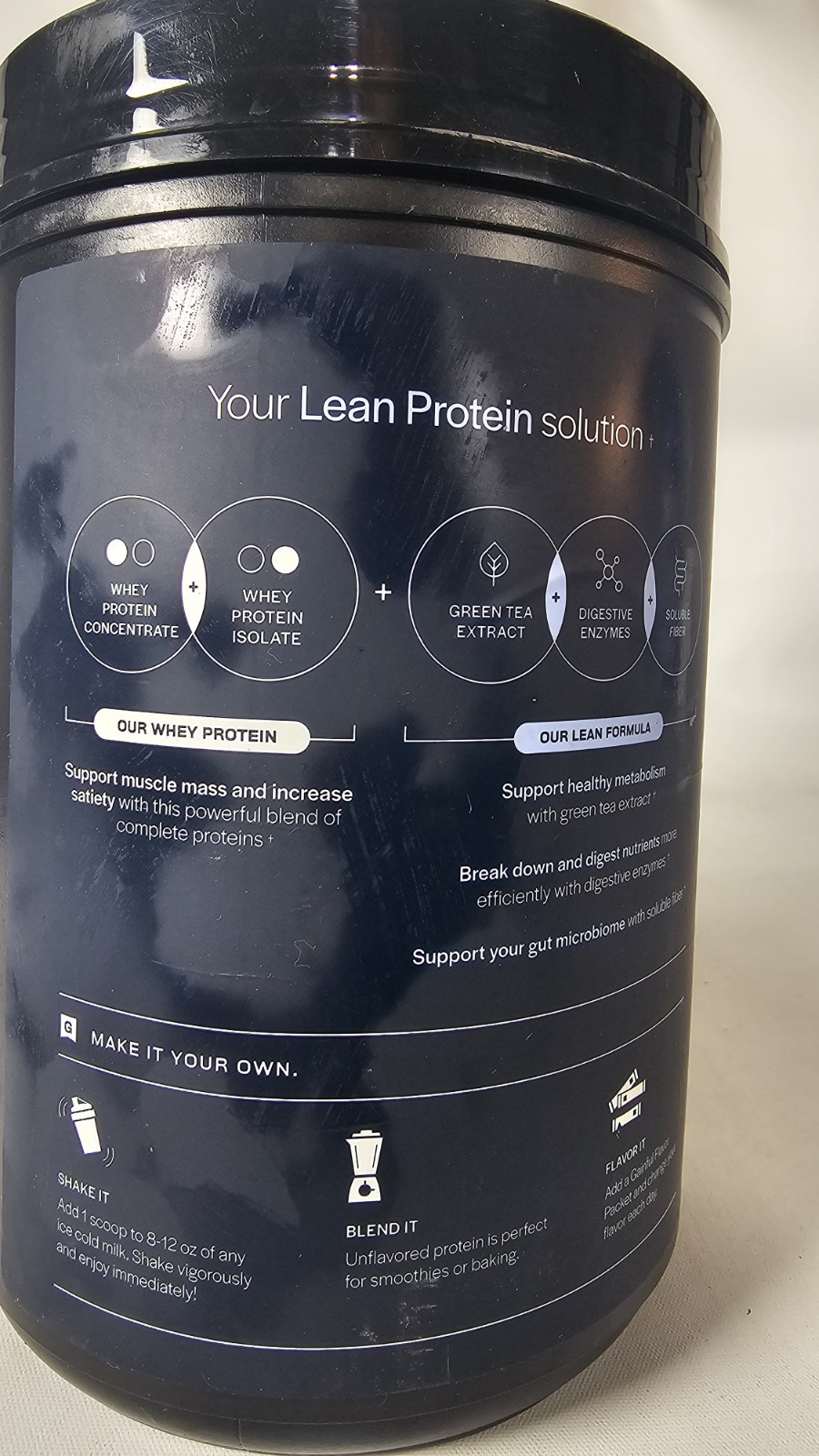 Lean Whey Protein Powder Unflavored Unsweetened 20g Gluten-Free 13.8oz 06/2027