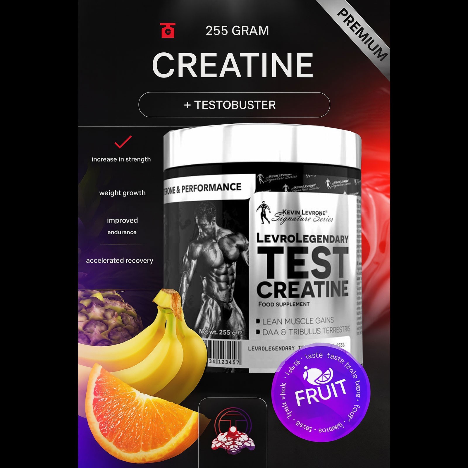 LEVROLEGENDARY TEST CREATINE 255g – Muscle Strength Testo Booster Tribulus & DAA