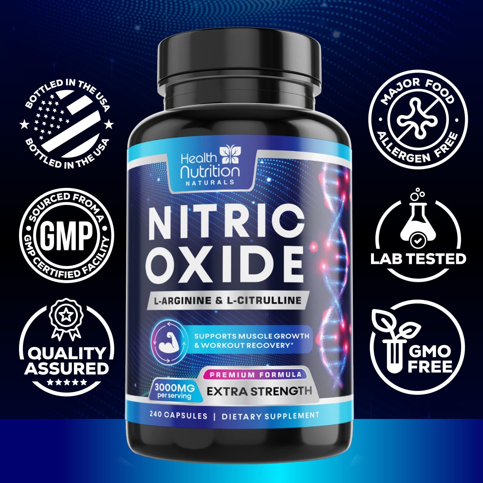 Extra Strength Nitric Oxide Booster – 3X Strength L-Arginine AKG & Citrulline Ma