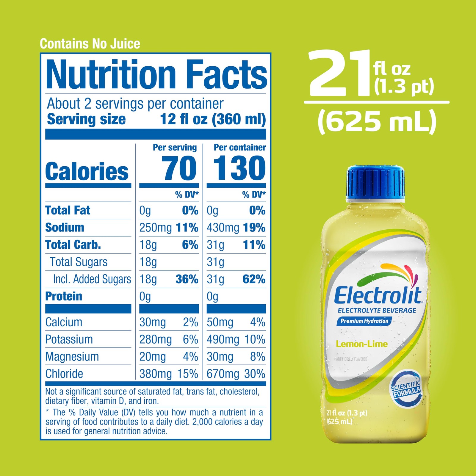 Electrolit, Electrolyte Beverage, 21 FL Oz (Pack of 12), Lemon-Lime