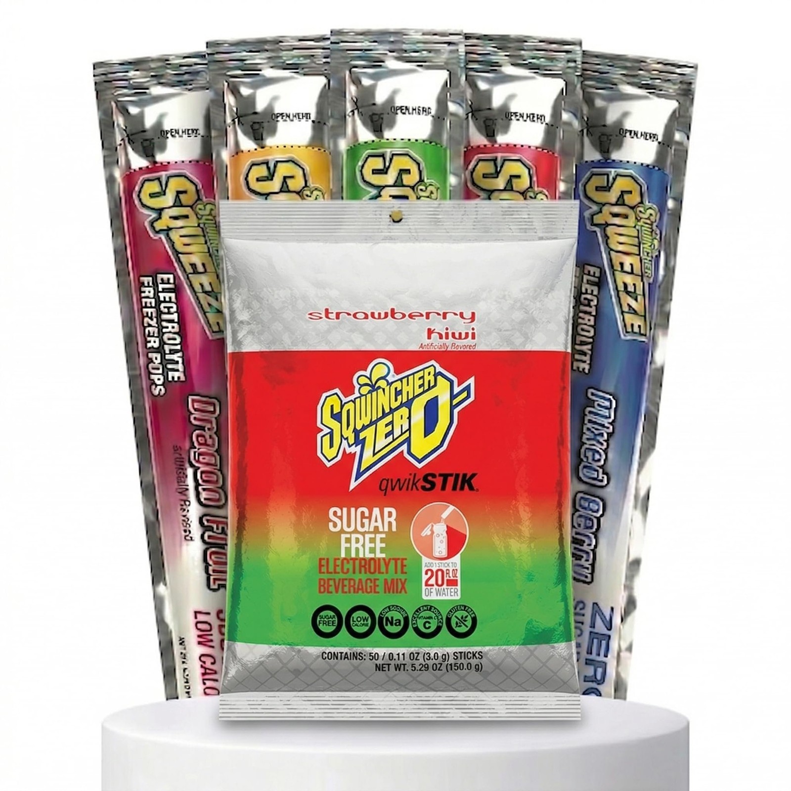 Sqwincher Bundle: (50) Strawberry Kiwi Zero Qwik Stiks (20oz Yield) & (50)…