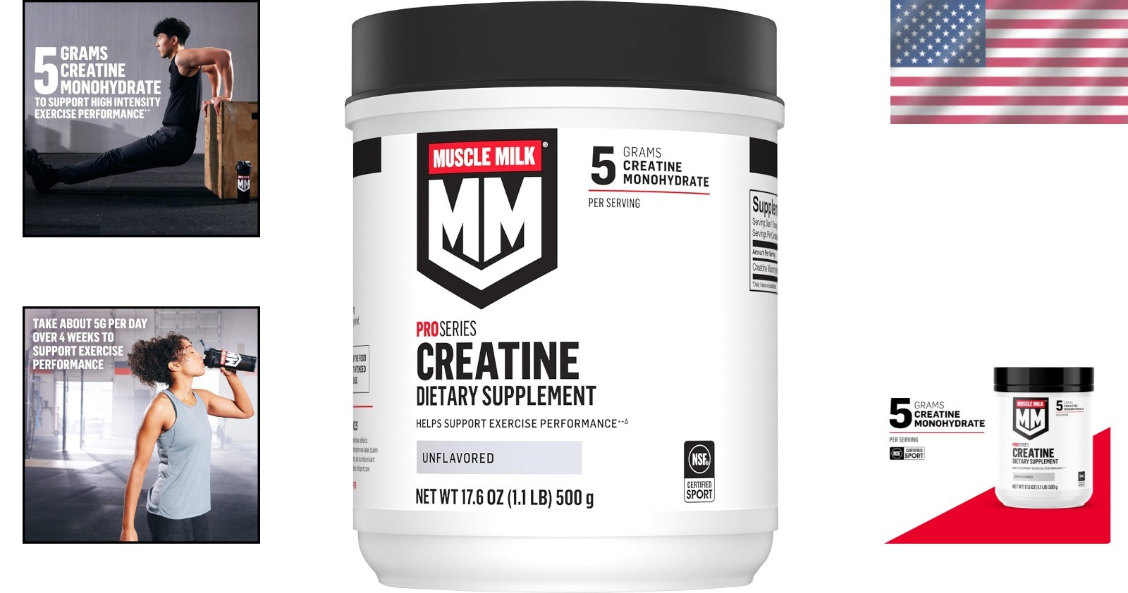 NSF Certified Muscle Milk Creatine Powder, 5g Creatine Monohydrate, 100 Servings