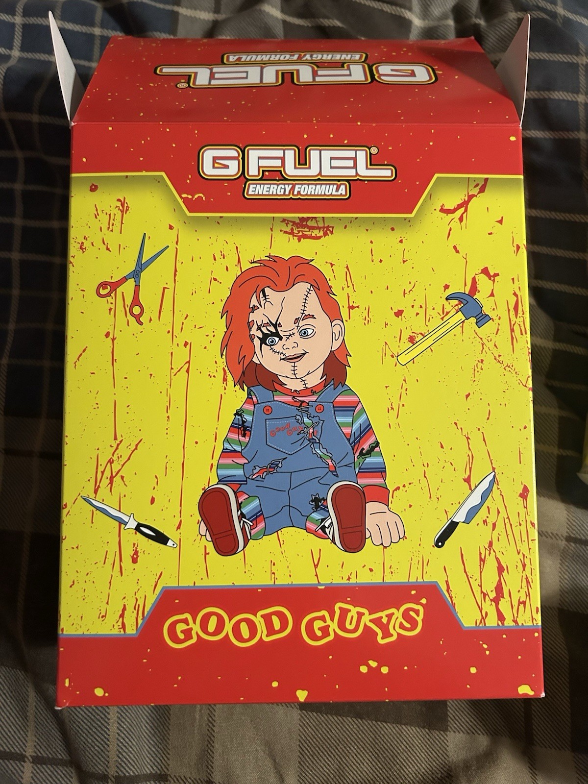 GFUEL Chucky Good Guy Collectors Box W/ Shaker And G FUEL Tub