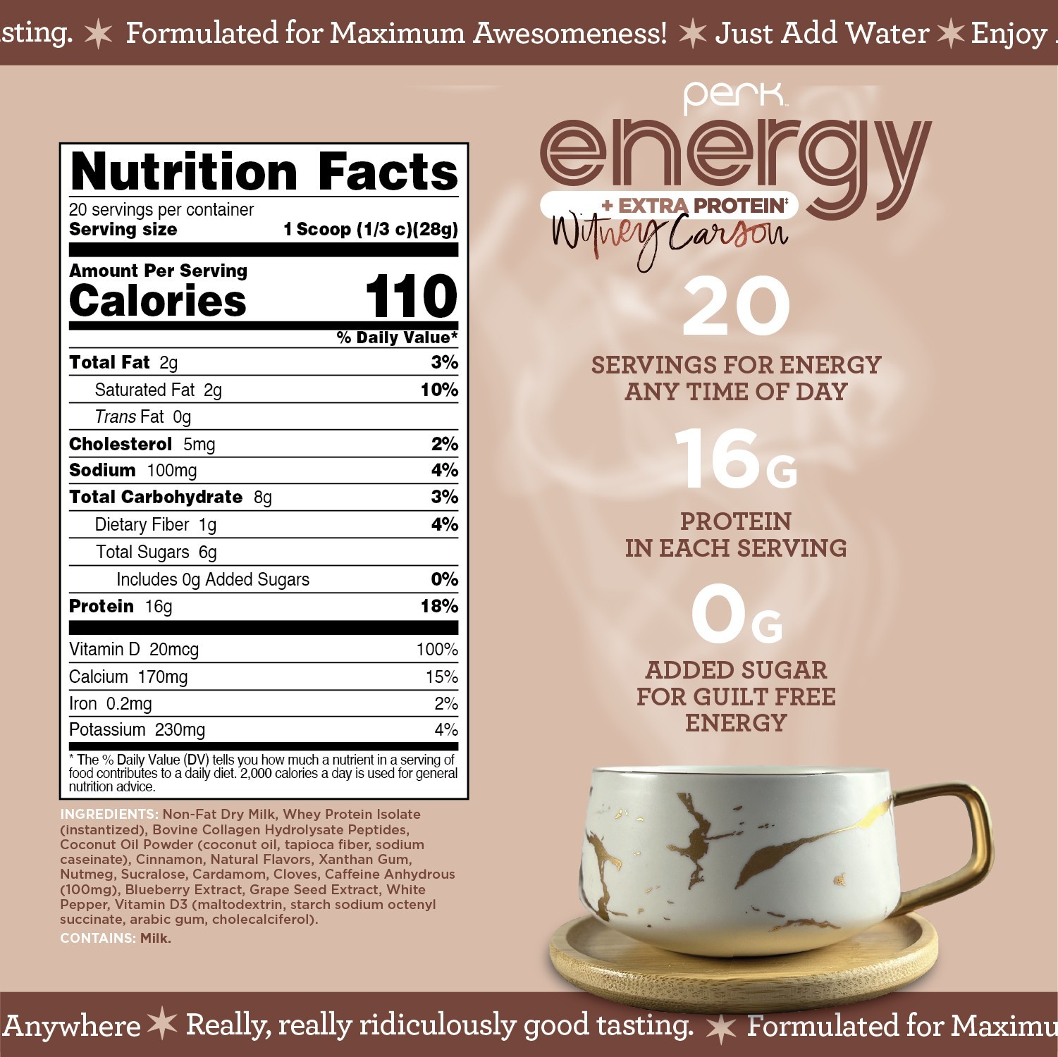 Perk Energy + Extra Protein Powder (1.3 LB) Chai Latte – Witney Carson Edition