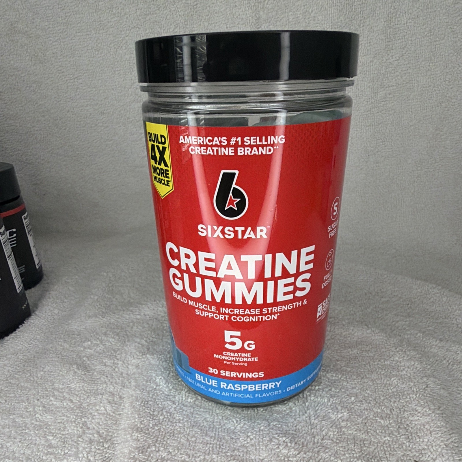 Six Star Creatine Monohydrate Gummies Blue Raspberry 5g Sugar-Free 90 Count