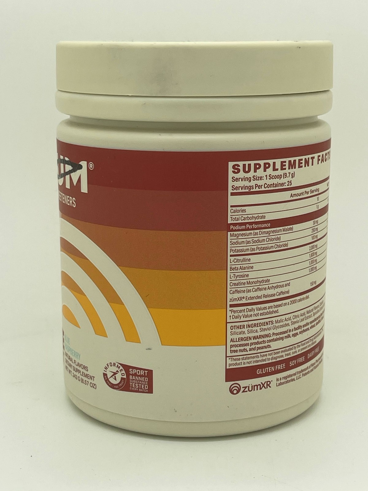 PODIUM Natural Flavors & Sweeteners Athlete Pre Workout Blue Raspberry Exp 01/26