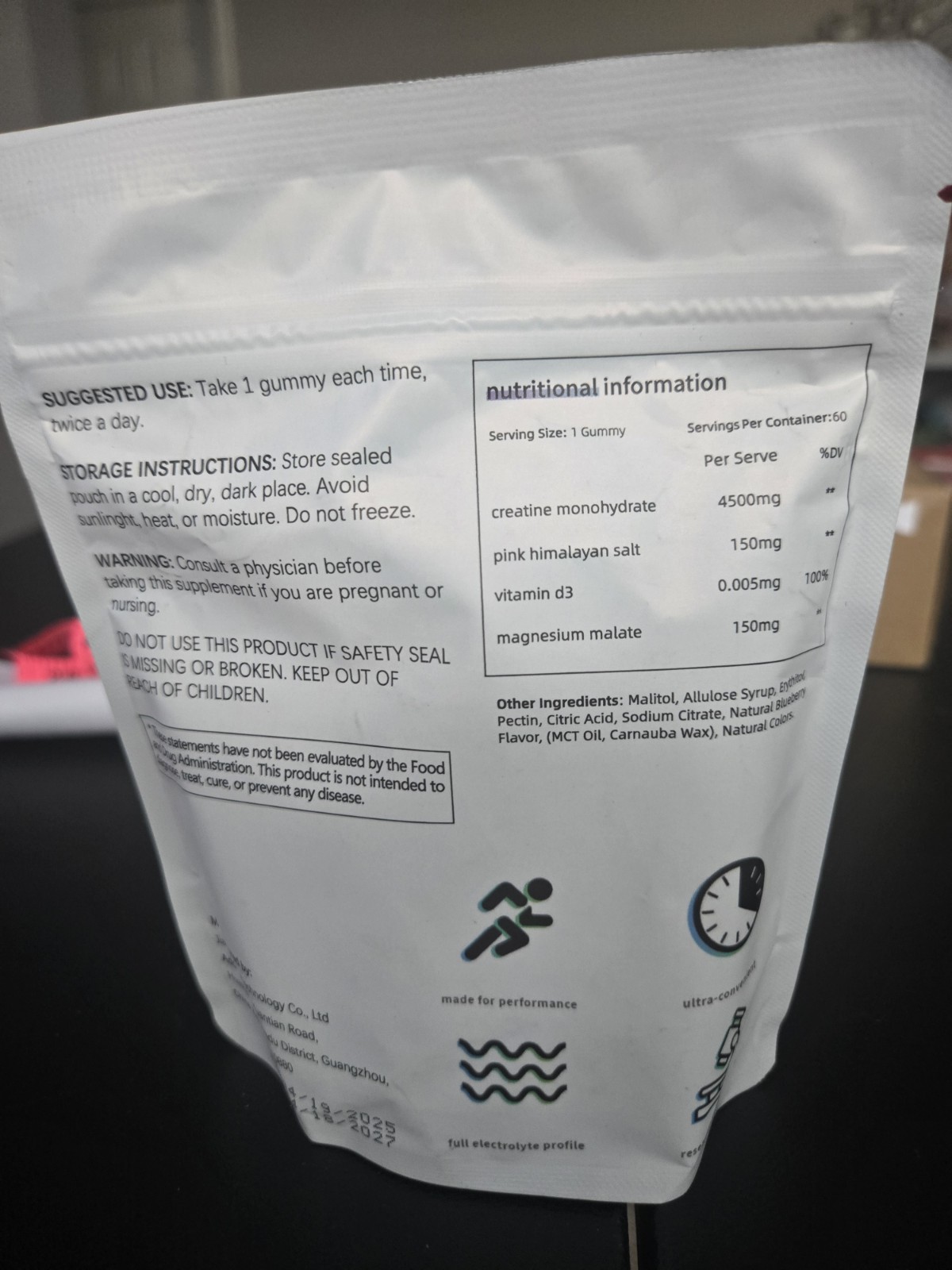 ENERZAA Creatine Gummies Blue Razz Flavor 180g 30 Day Supply