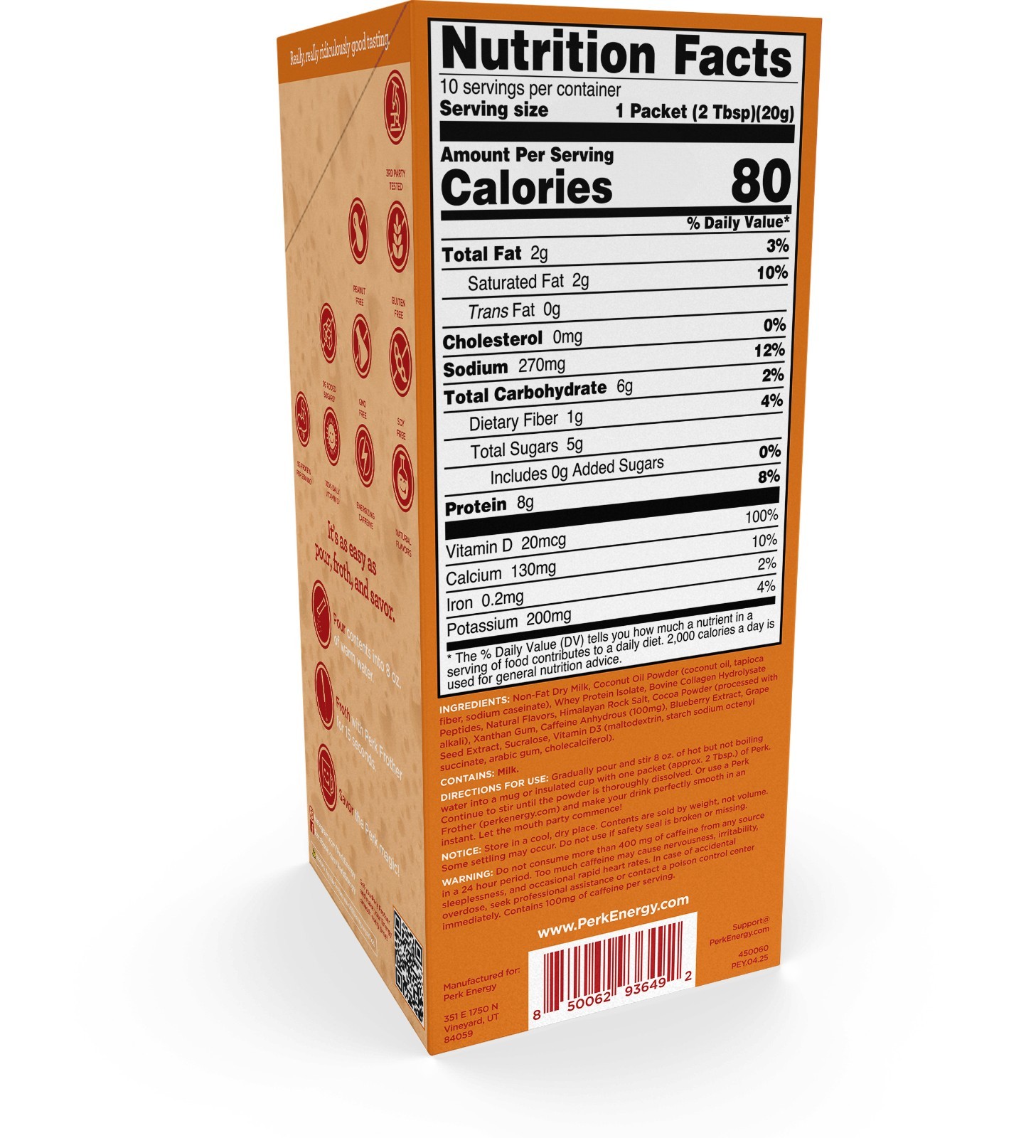 Perk Energy Drink Mix (Vanilla Caramel Steamer) 10 Stick Packs