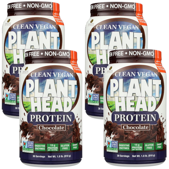 Genceutic Naturals Plant Head Protein Chocolate 1.8 lbs / 810 g Each (Pack of 4)