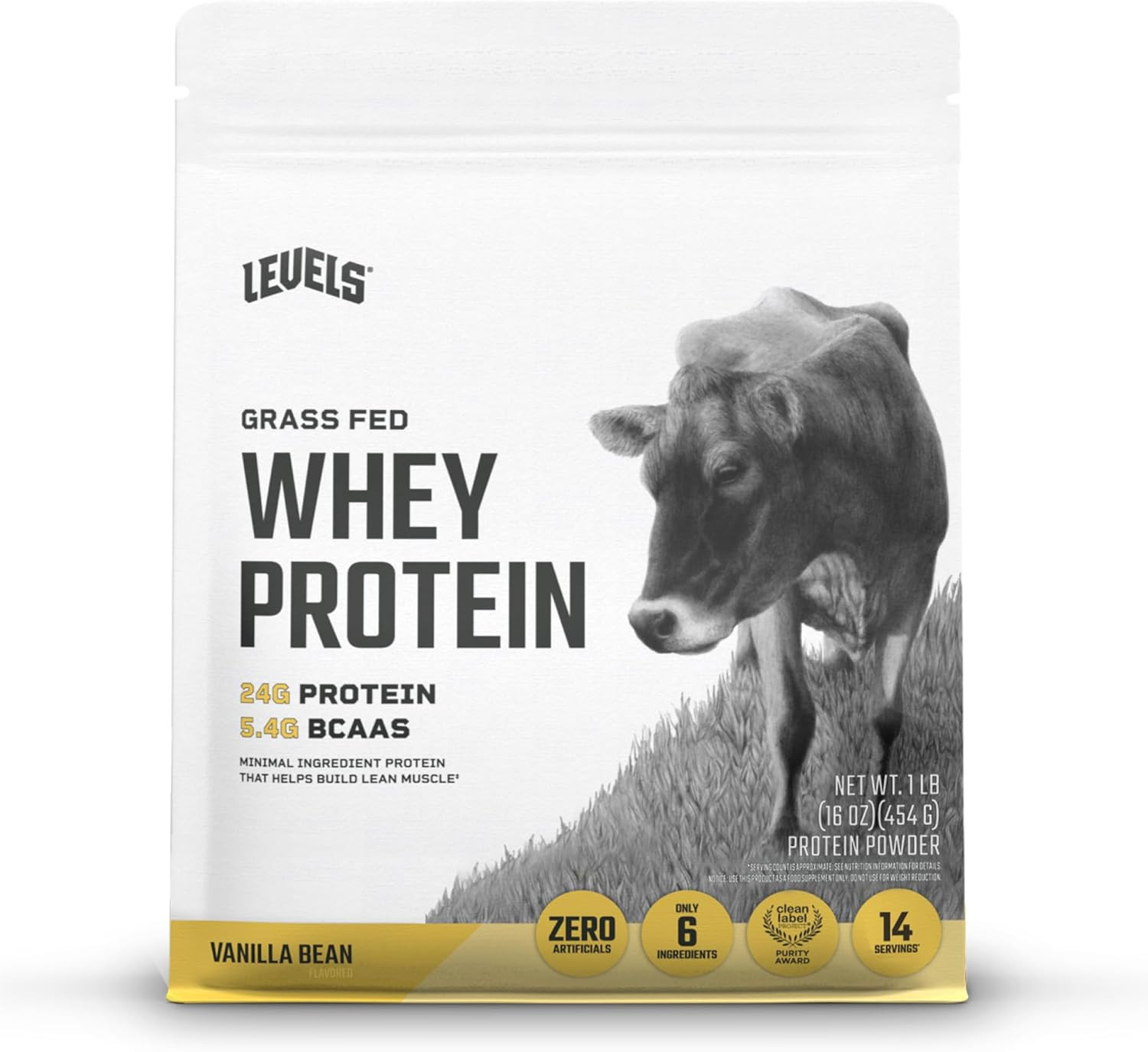 Levels Grass Fed Whey Protein Powder, No Artificials, 24G of Protein, Vanilla Be